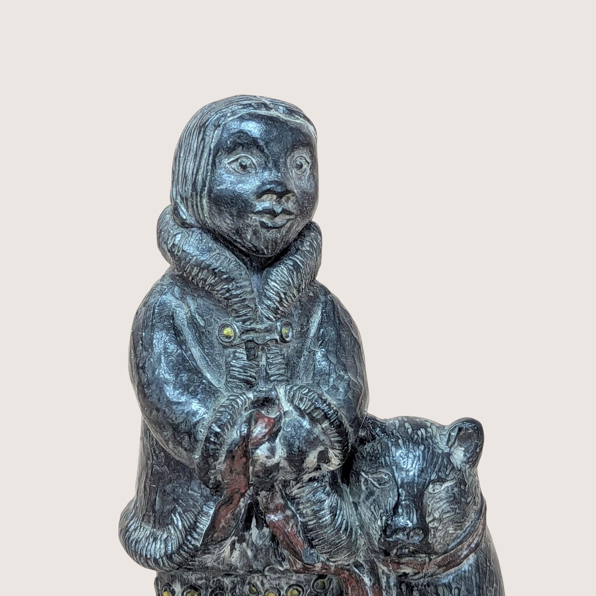 1970s Wolf Sculpture Original Eskimo Child and Dog Figurine