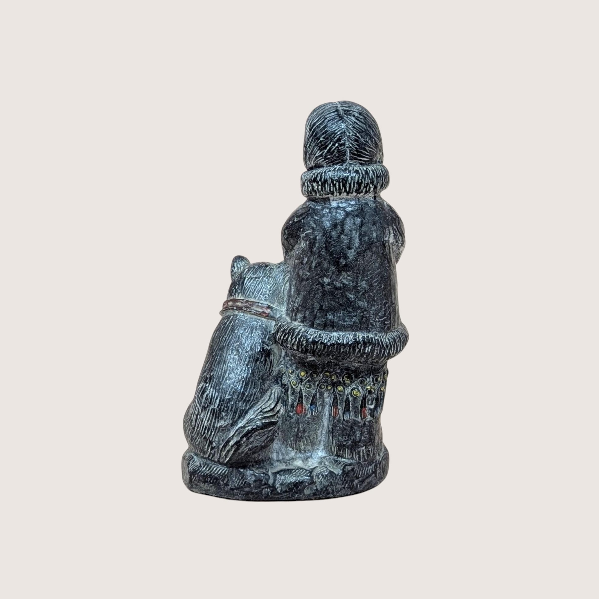 1970s Wolf Sculpture Original Eskimo Child and Dog Figurine