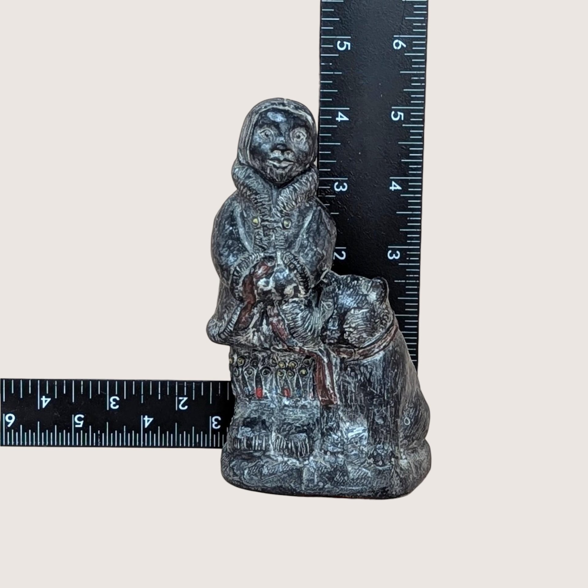 1970s Wolf Sculpture Original Eskimo Child and Dog Figurine