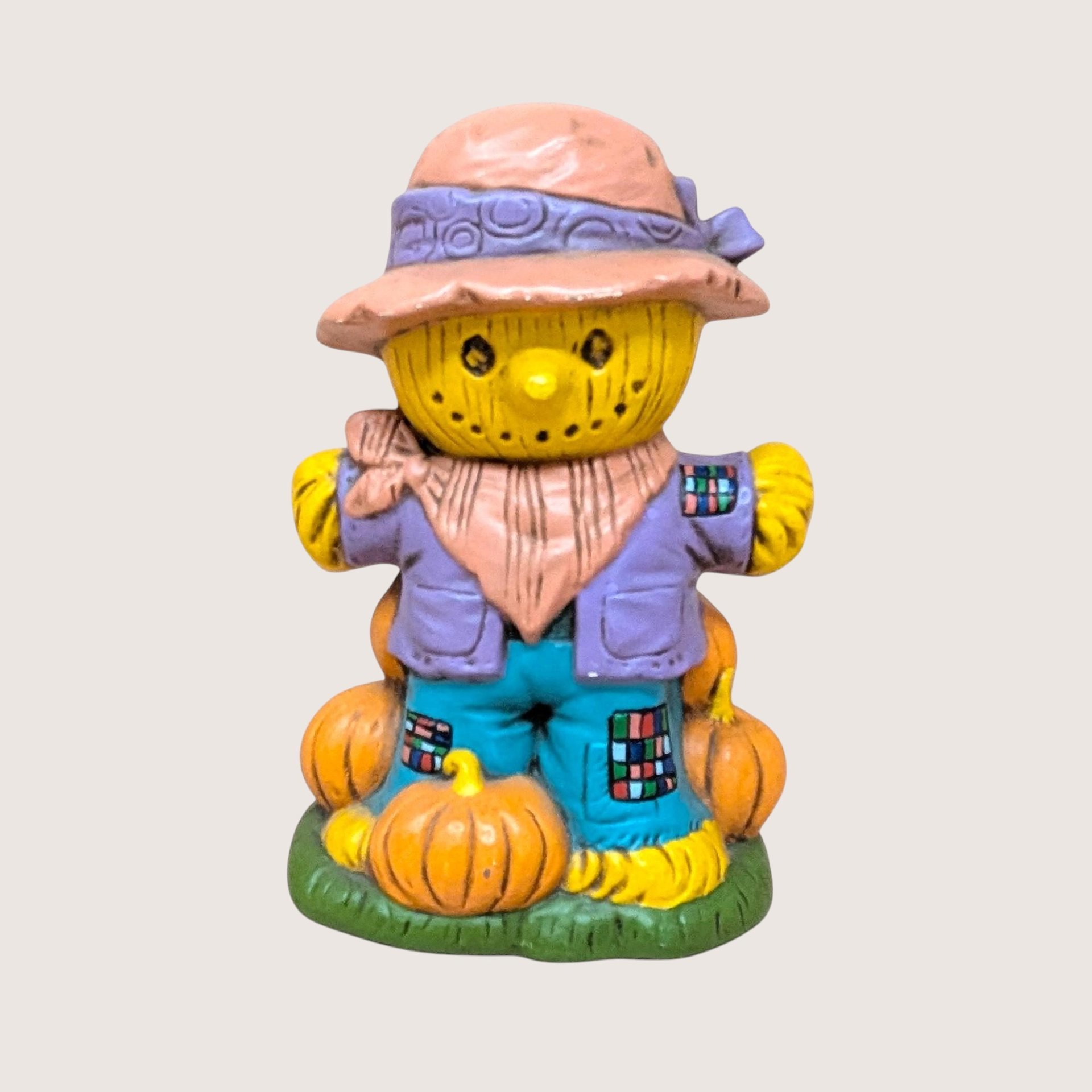 1970s Halloween Ceramic Scarecrow and Jack O Lantern Figurines