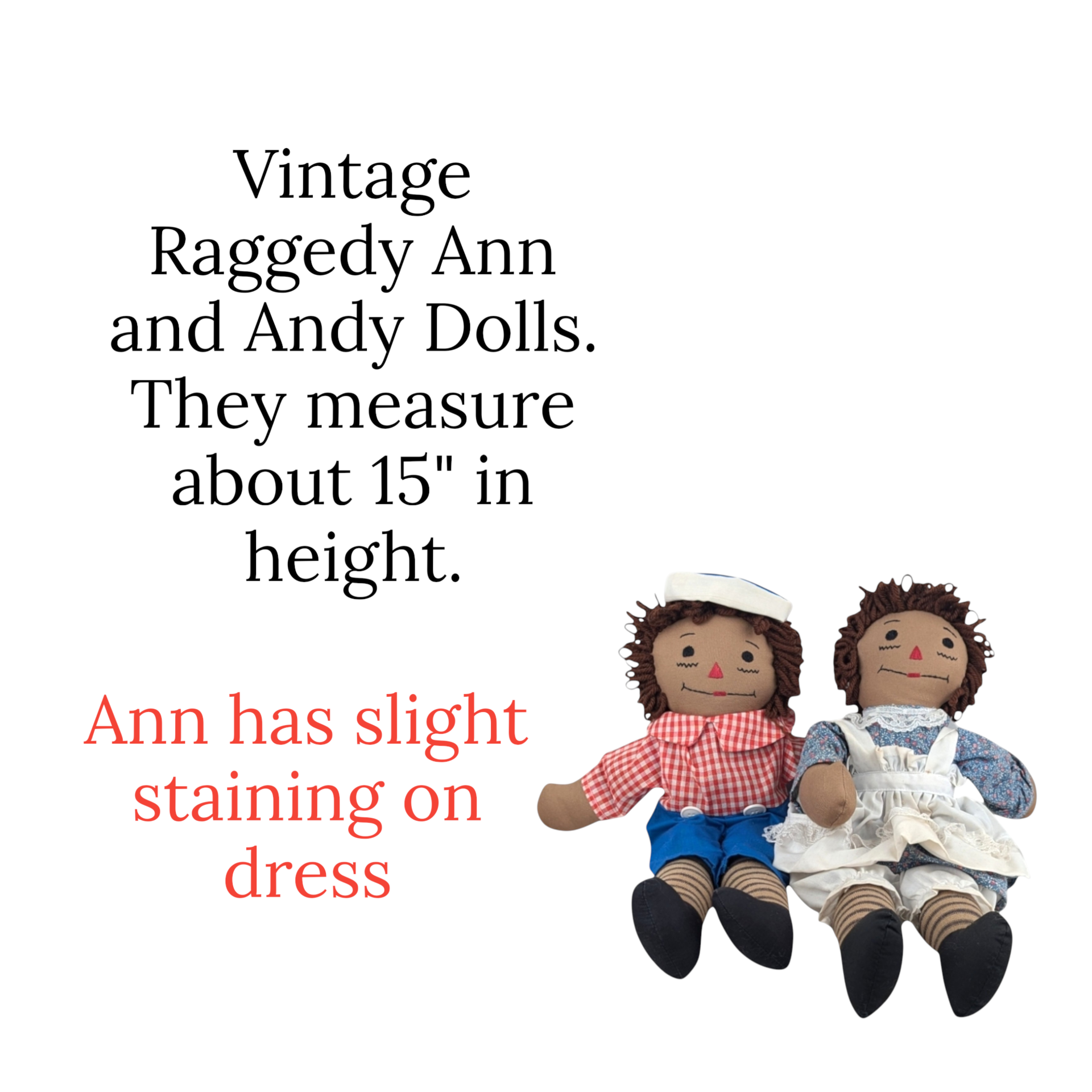 Vintage Raggedy Ann and Andy Plush Dolls: Pair