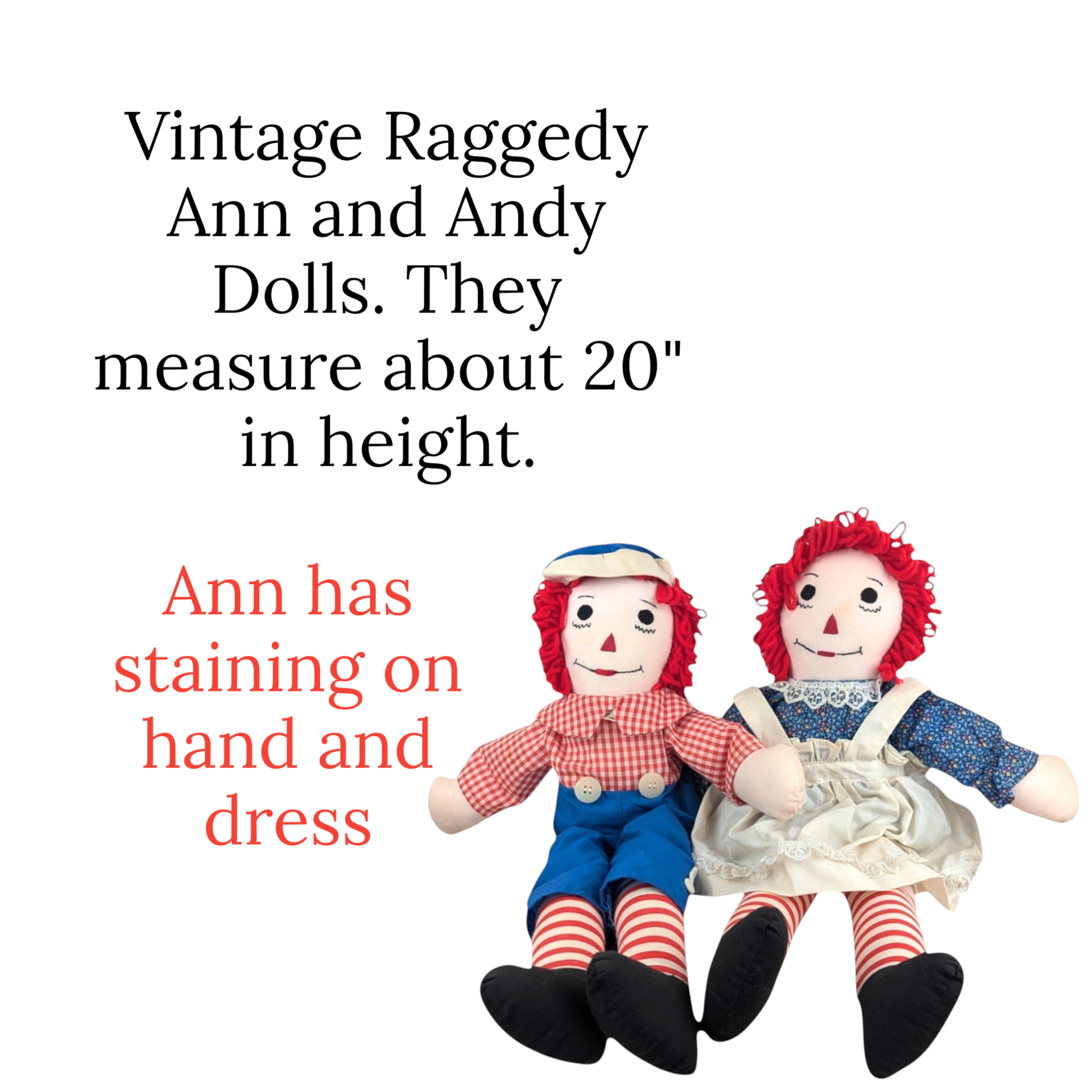 Vintage Raggedy Ann and Andy Plush Dolls: Pair