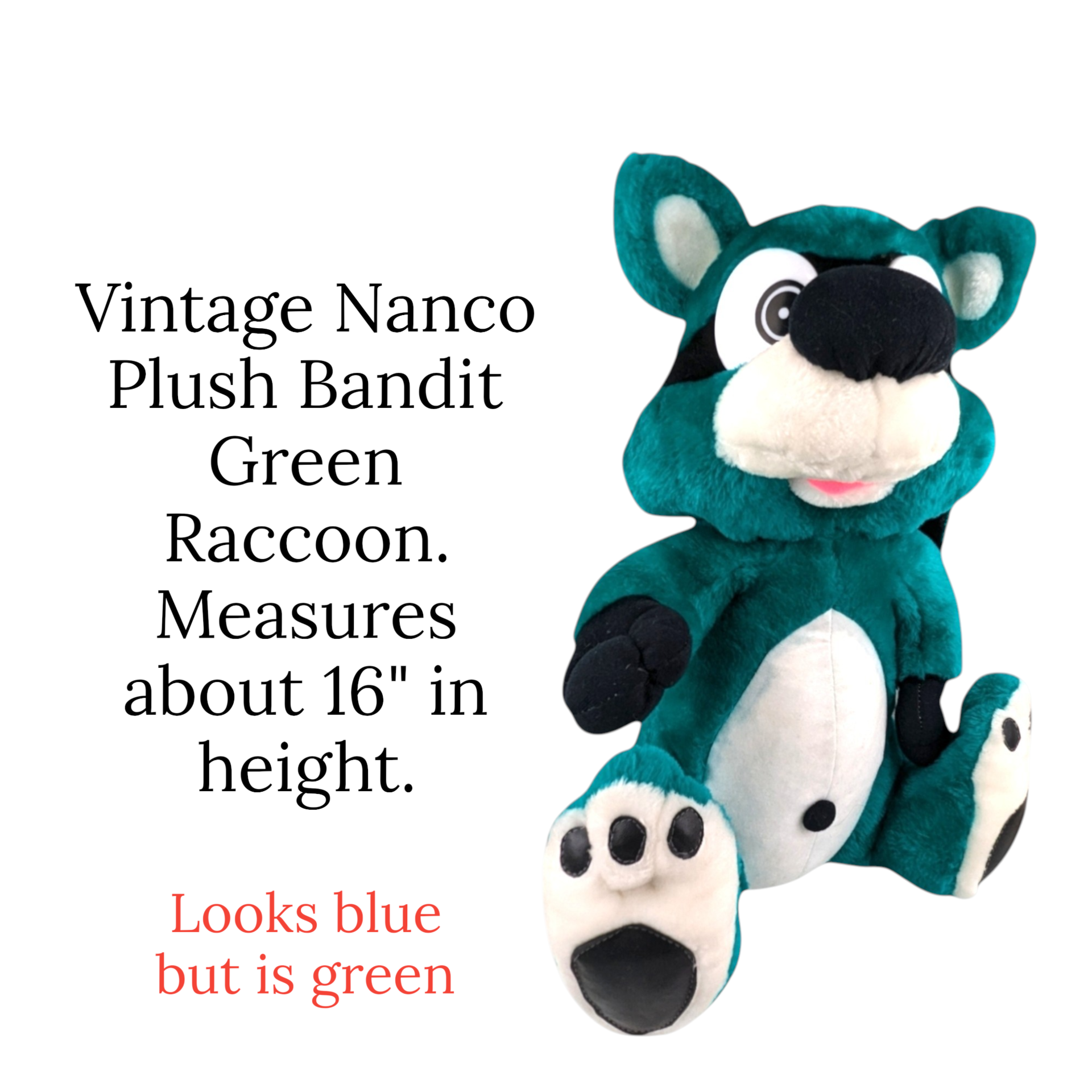 Vintage Nanco Bandit Green Raccoon Plush