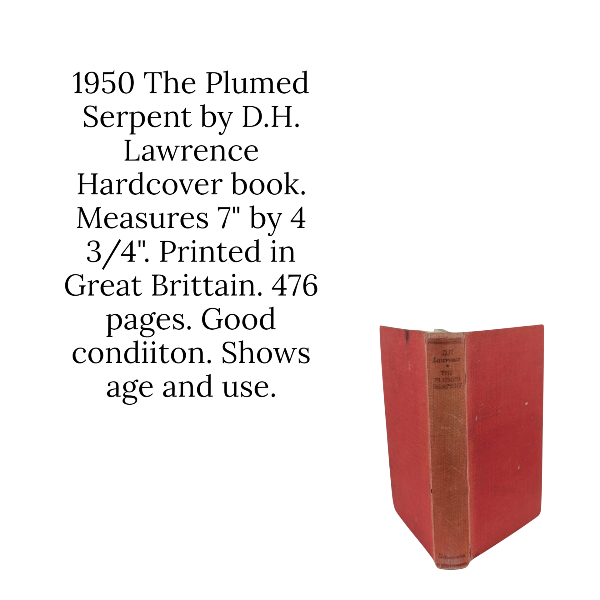 1950 D.H. Lawrence The Plumed Serpent Hardcover Book