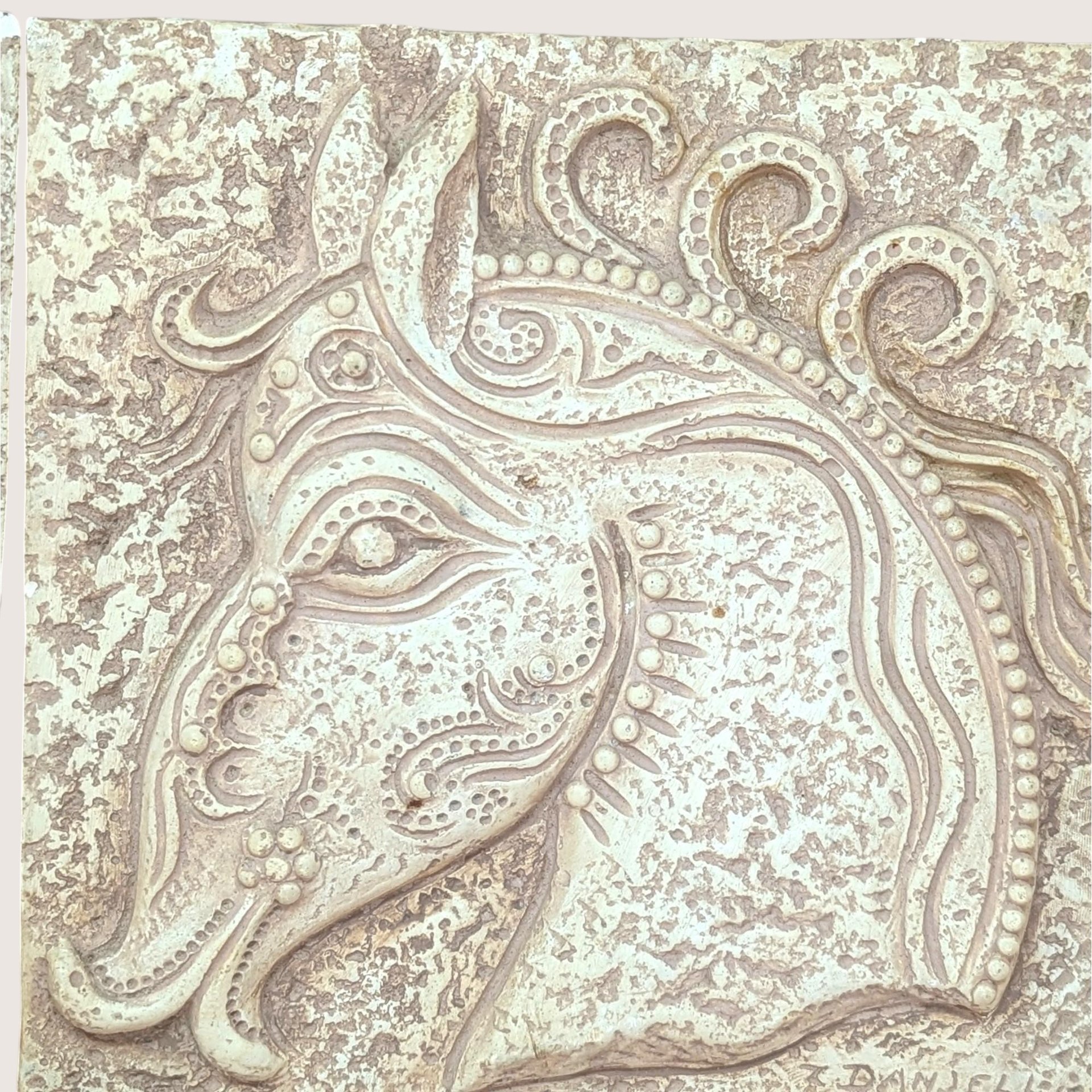 1960s Z. Danjell Greek Wall Art: Horse & Bull Plaster Pair