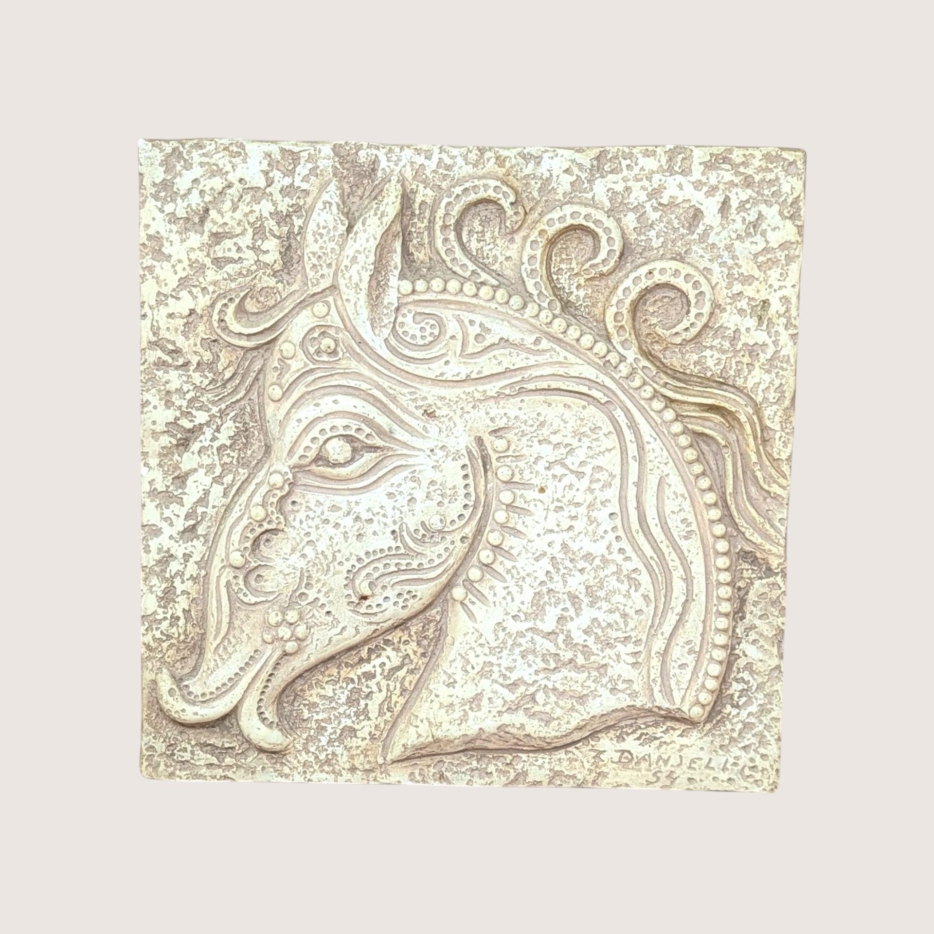 1960s Z. Danjell Greek Wall Art: Horse & Bull Plaster Pair