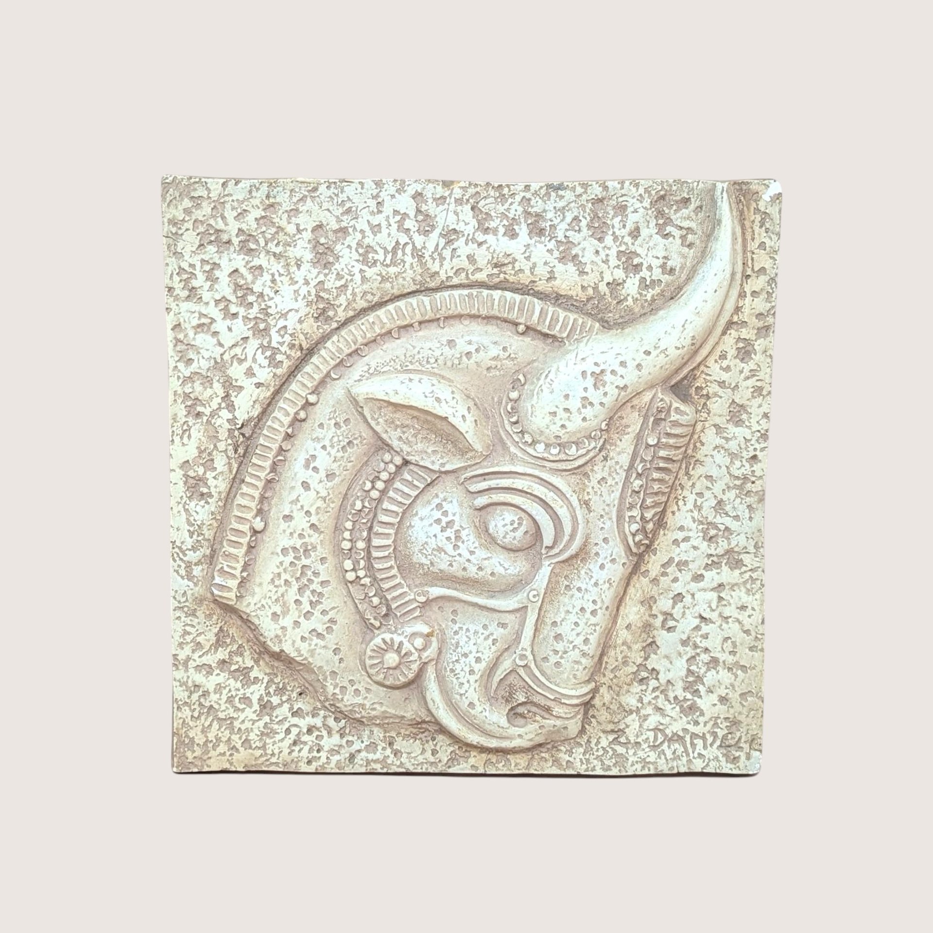 1960s Z. Danjell Greek Wall Art: Horse & Bull Plaster Pair