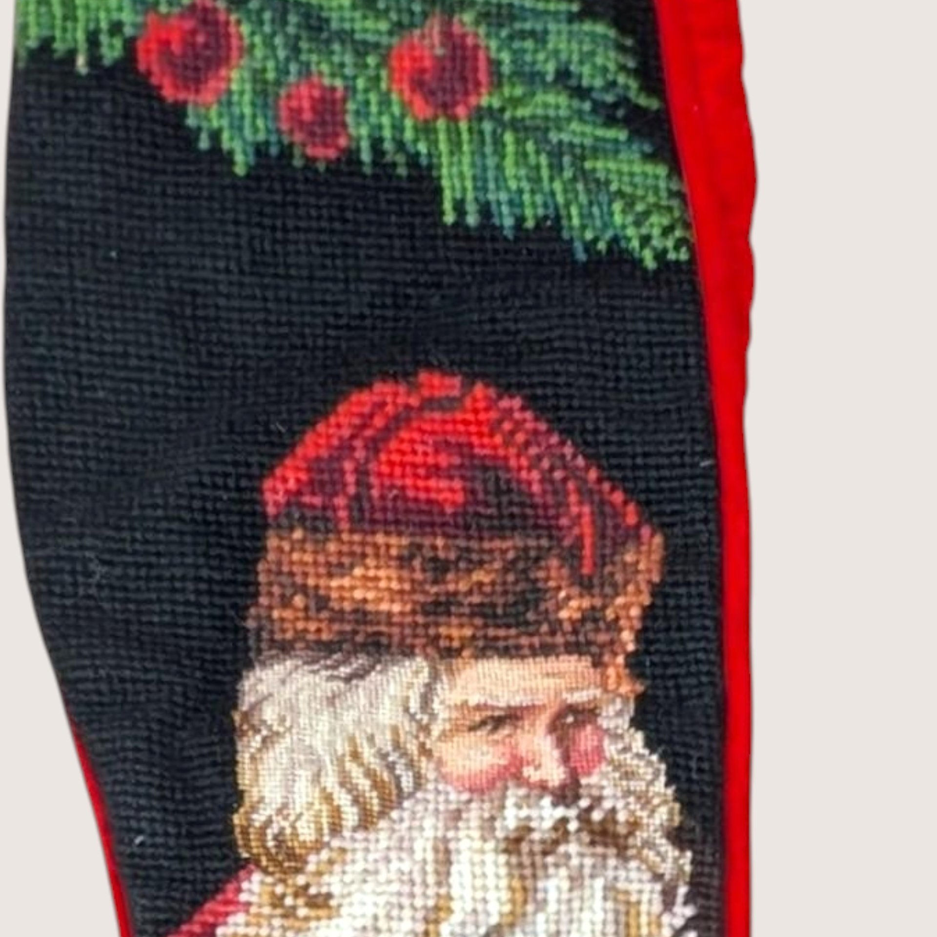 1990s Traditional Old World Santa Needlepoint Stocking