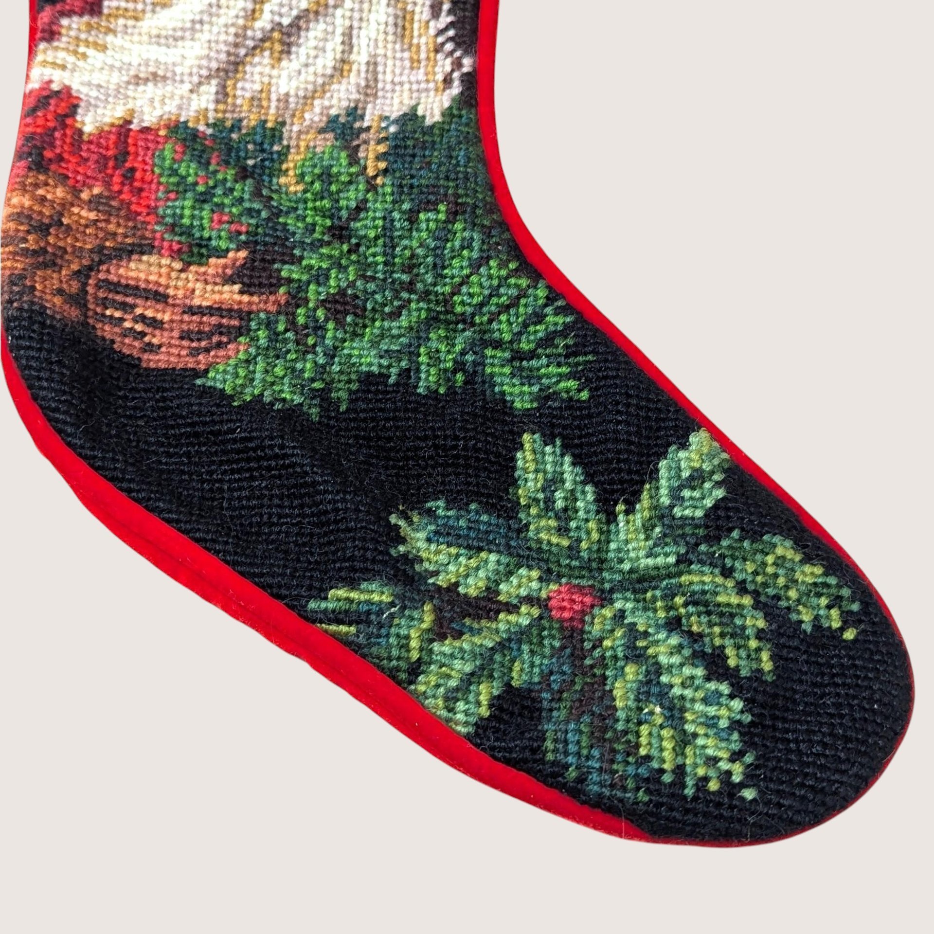1990s Traditional Old World Santa Needlepoint Stocking