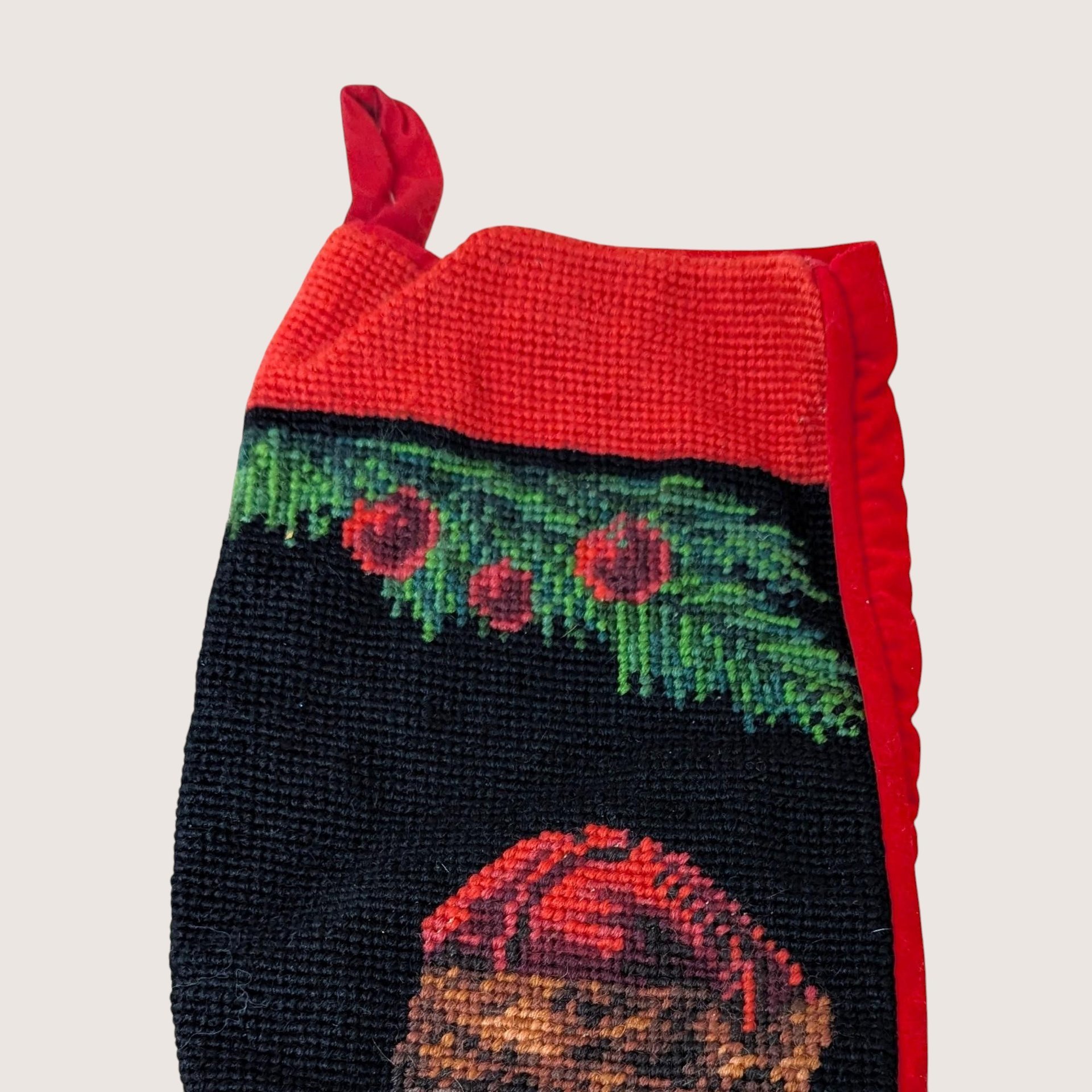 1990s Traditional Old World Santa Needlepoint Stocking