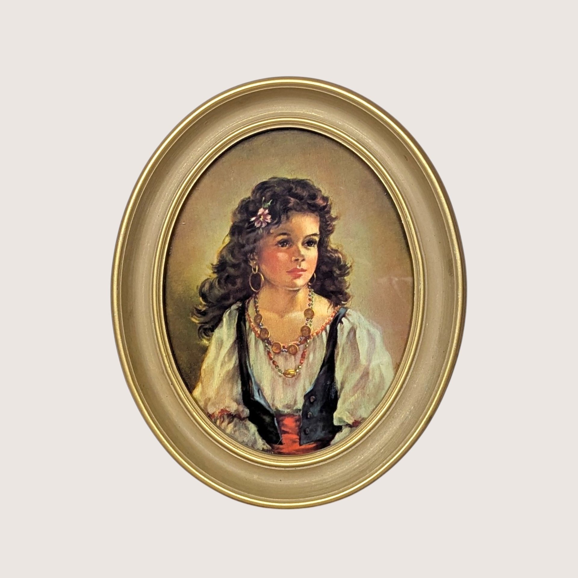 1950s Ann Allaben Chico and Elena Oval Framed Prints Pair