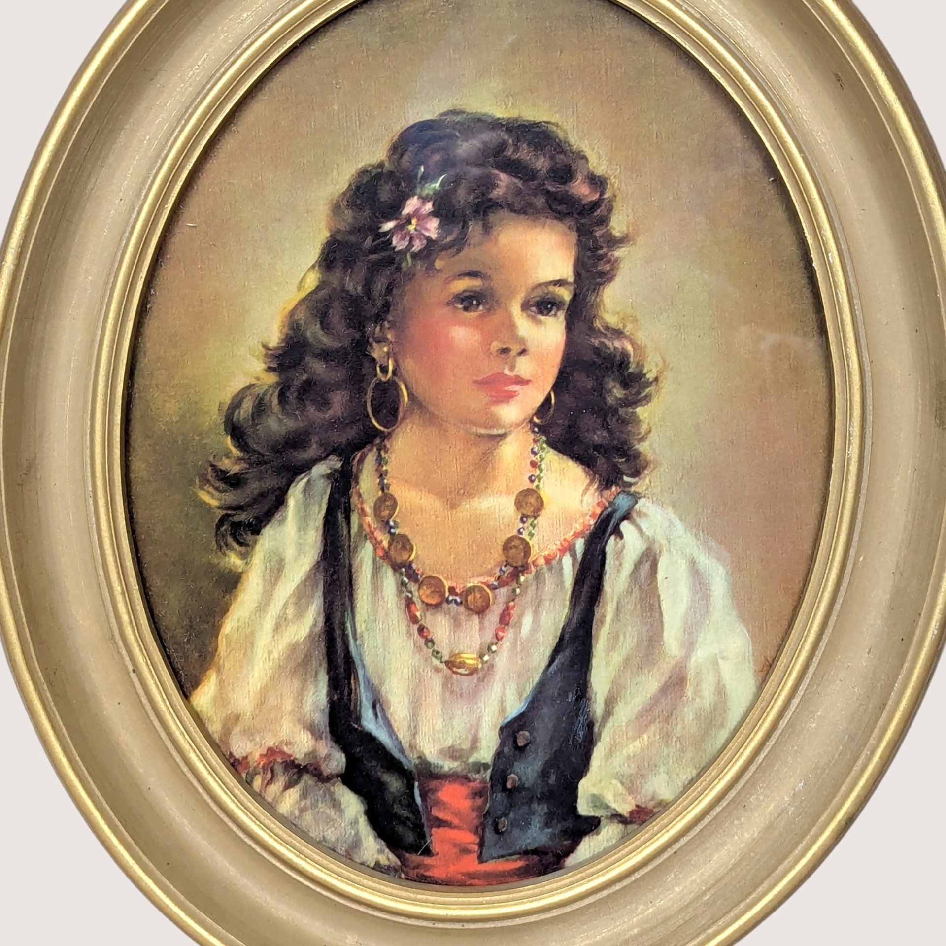 1950s Ann Allaben Chico and Elena Oval Framed Prints Pair