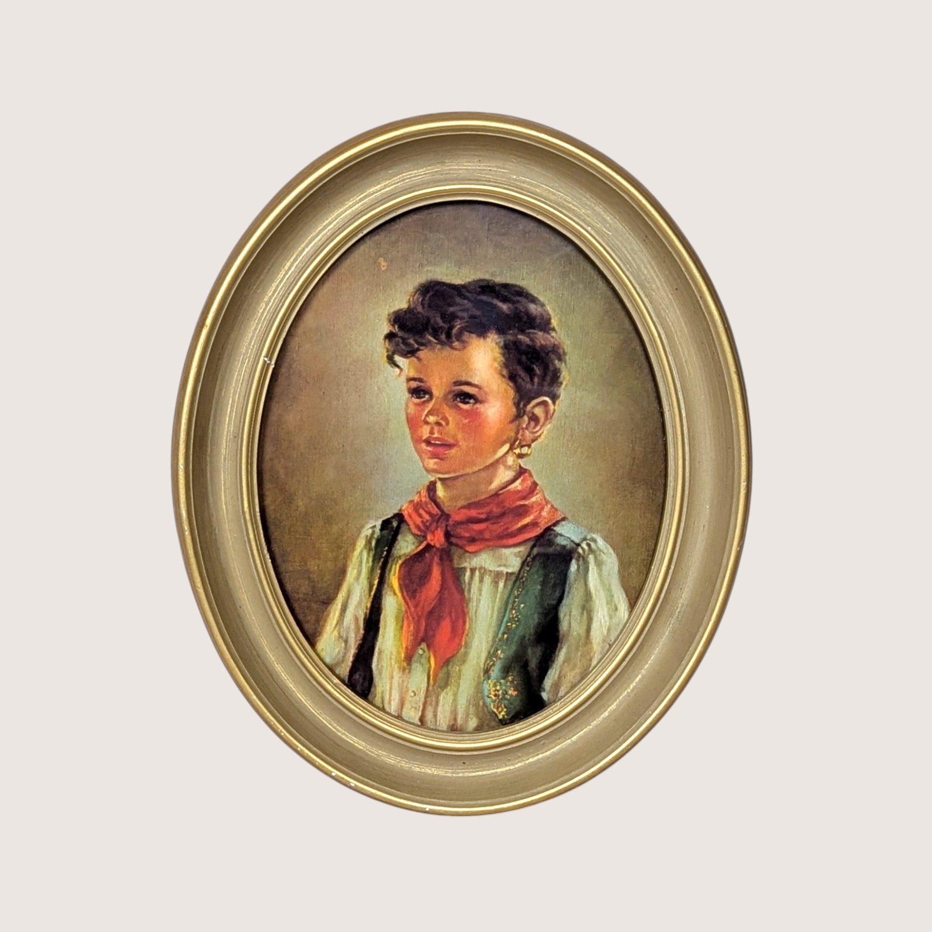 1950s Ann Allaben Chico and Elena Oval Framed Prints Pair