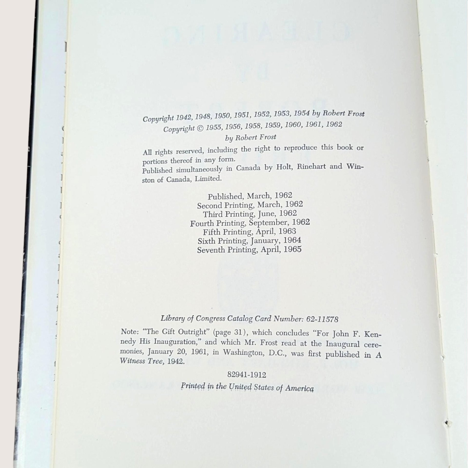 1962 In the Clearing by Robert Frost