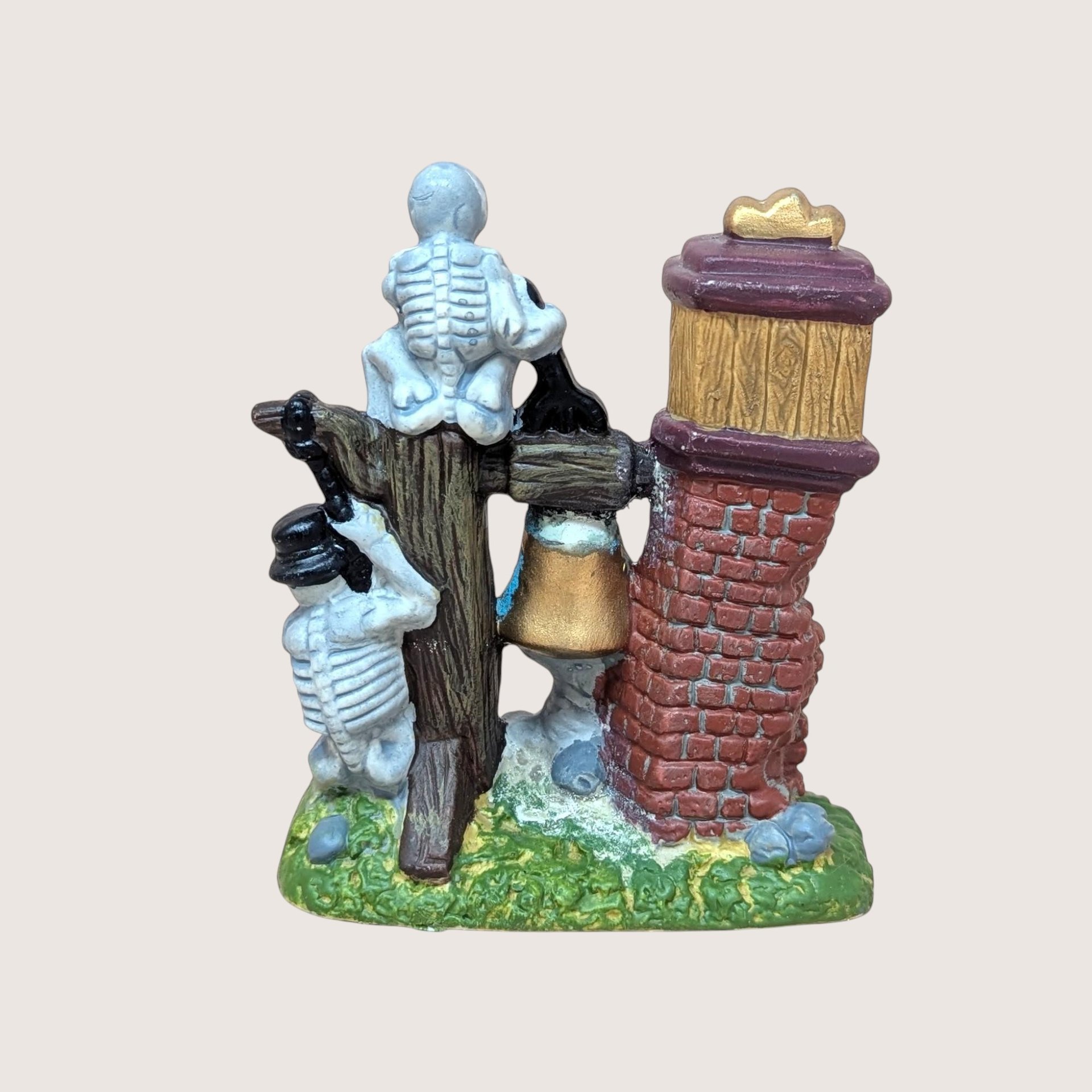 1990s Vintage Halloween Skeleton Clock Village Piece
