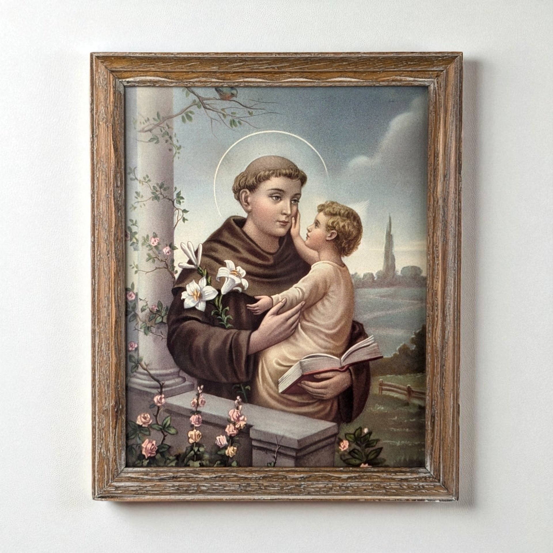 Vintage Framed Saint Anthony of Padua Print, Religious Art, Catholic Gift, Devotional Image, Framed Print, Wall Decor