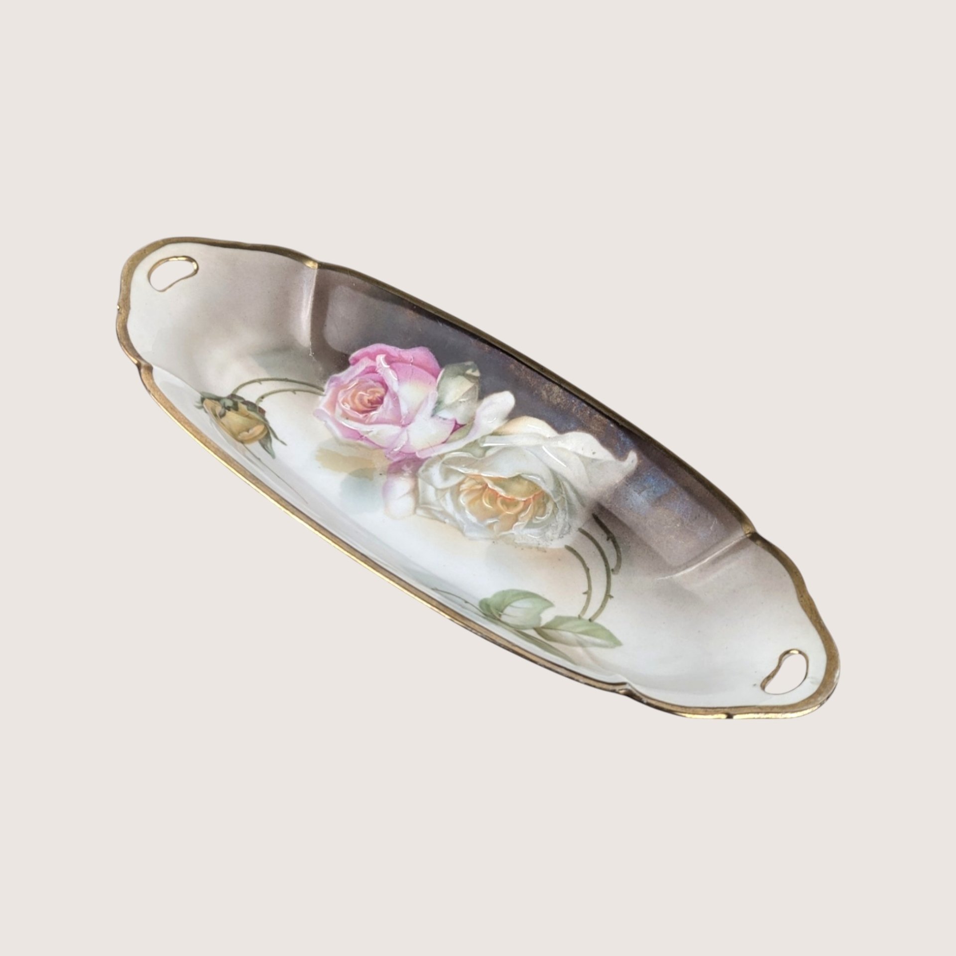Antique Suhl Germany Porcelain Floral Celery Tray