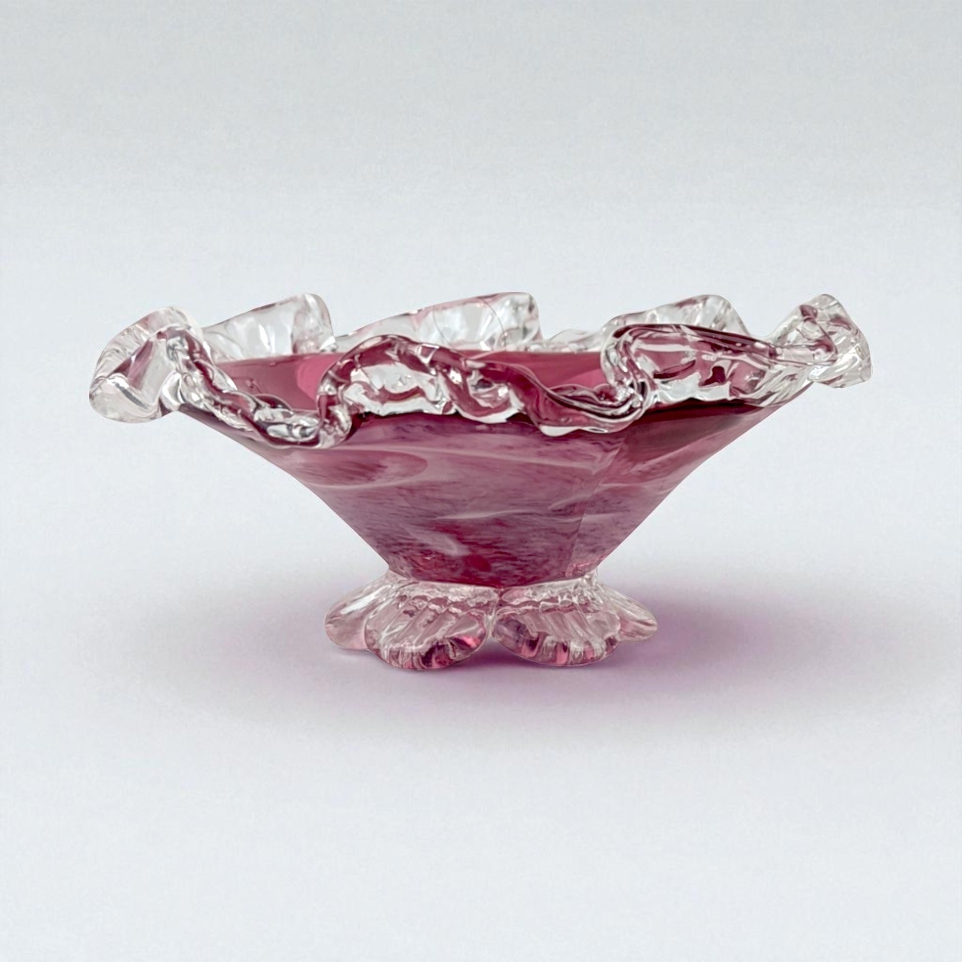 Vintage Rossi Glass Cranberry Mist Candy Dish, 22k Gold Crystal Accent Bowl, Elegant Home Decor, Gift for Hostess, Collector