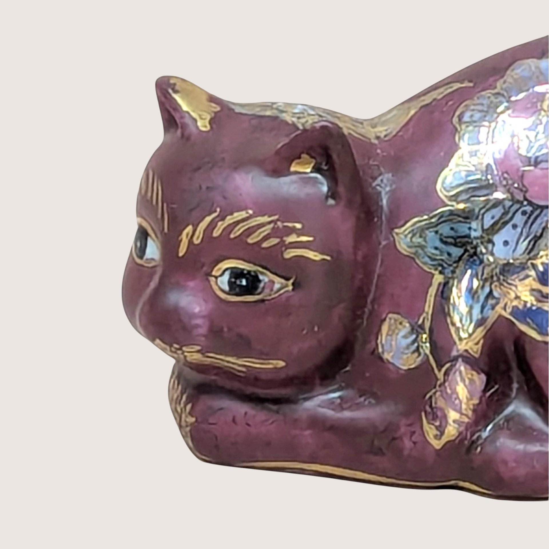 1980s FF Fine Florals Painted Ceramic Cat Figurine