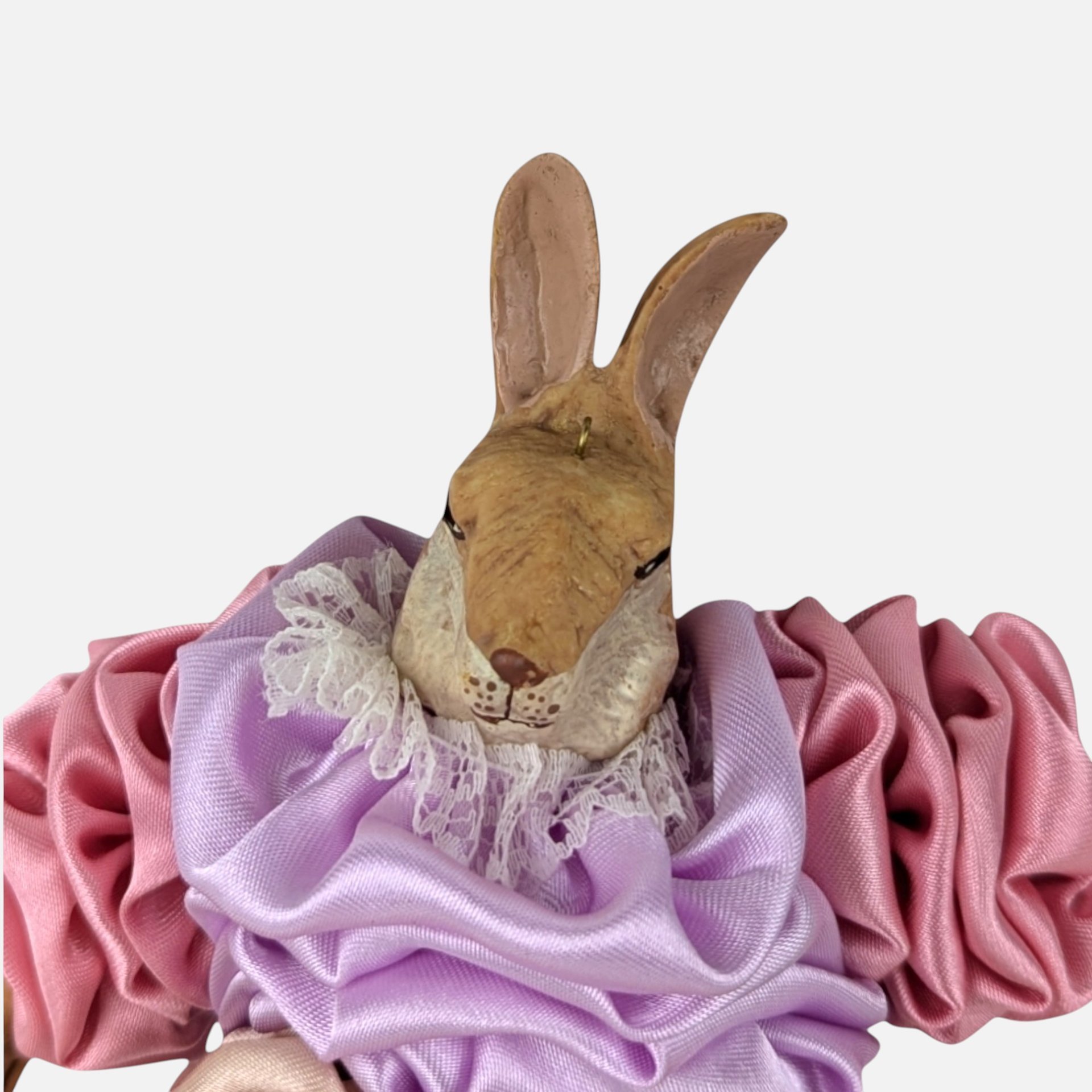 1990s Pastel Satin Pierrot Whimsical Style Rabbit Ornament