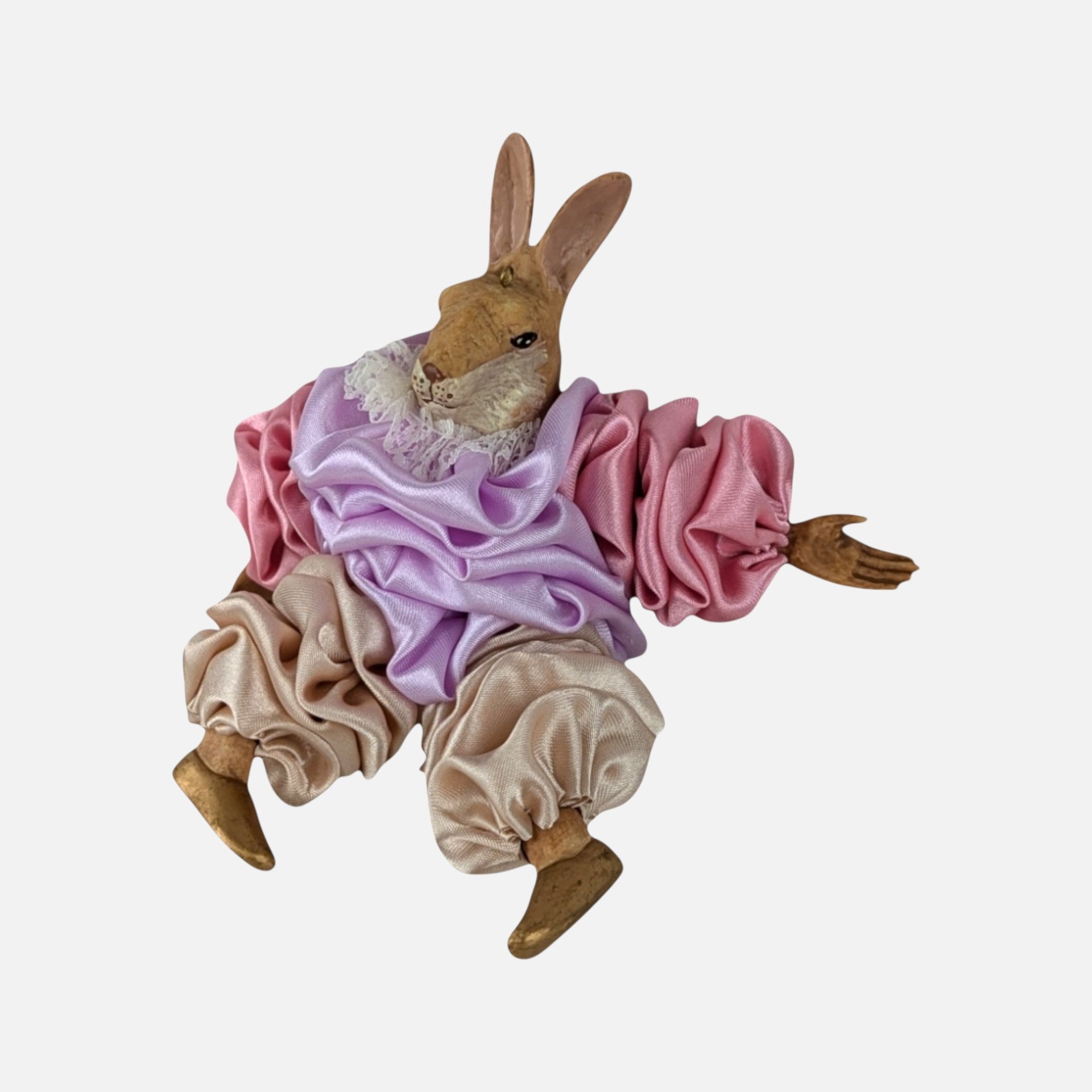 1990s Pastel Satin Pierrot Whimsical Style Rabbit Ornament
