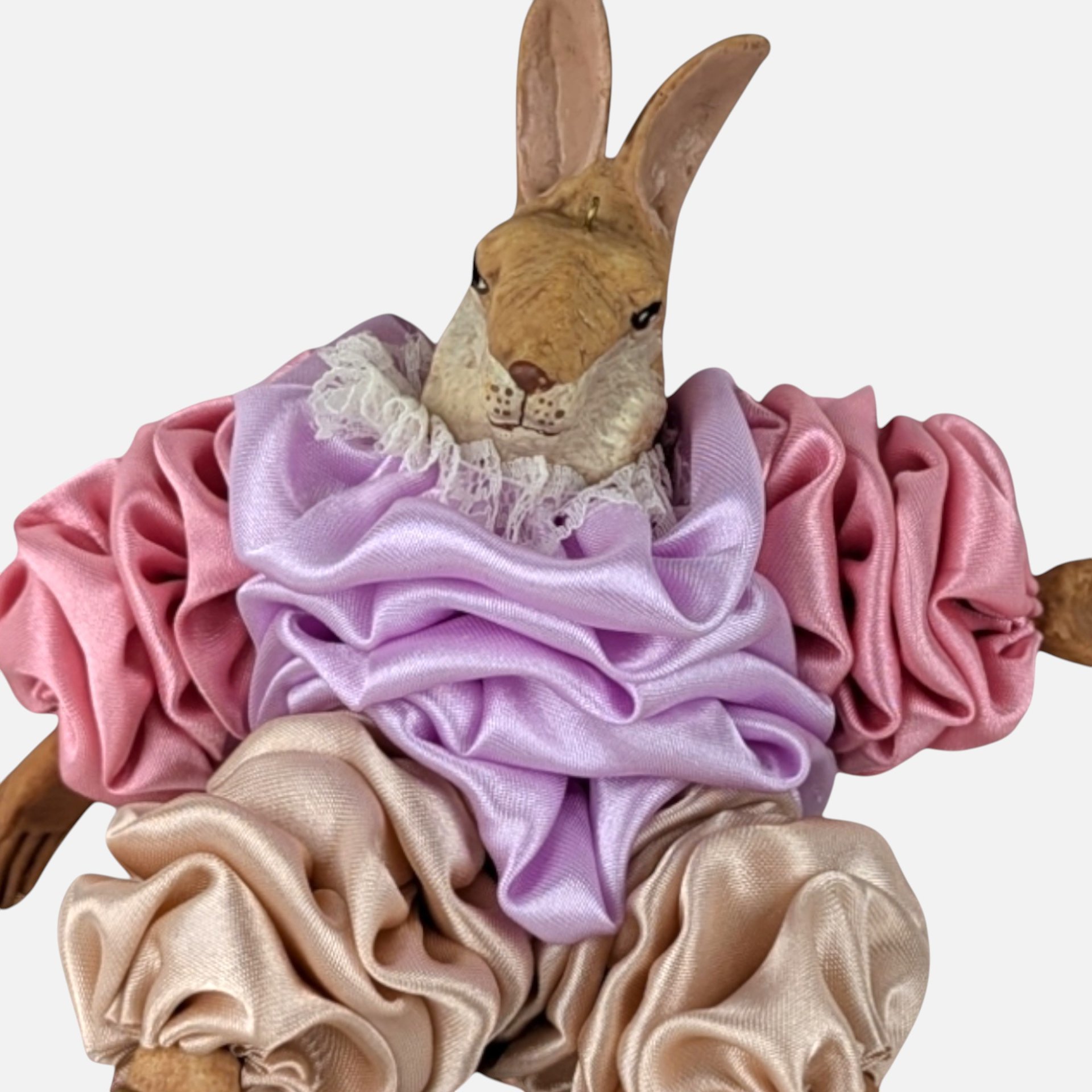 1990s Pastel Satin Pierrot Whimsical Style Rabbit Ornament