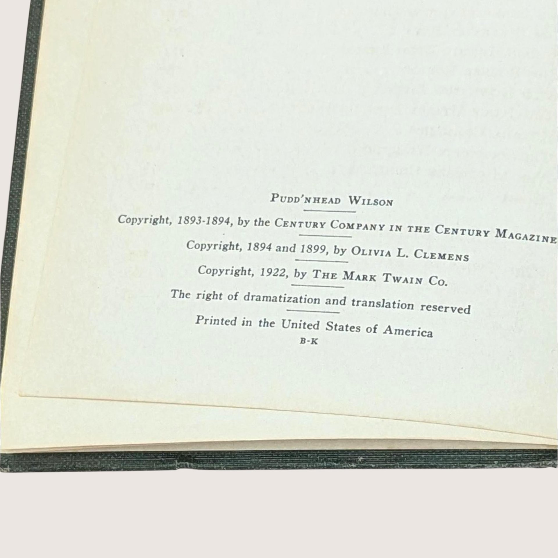 1922 Puddnhead Wilson by Mark Twain