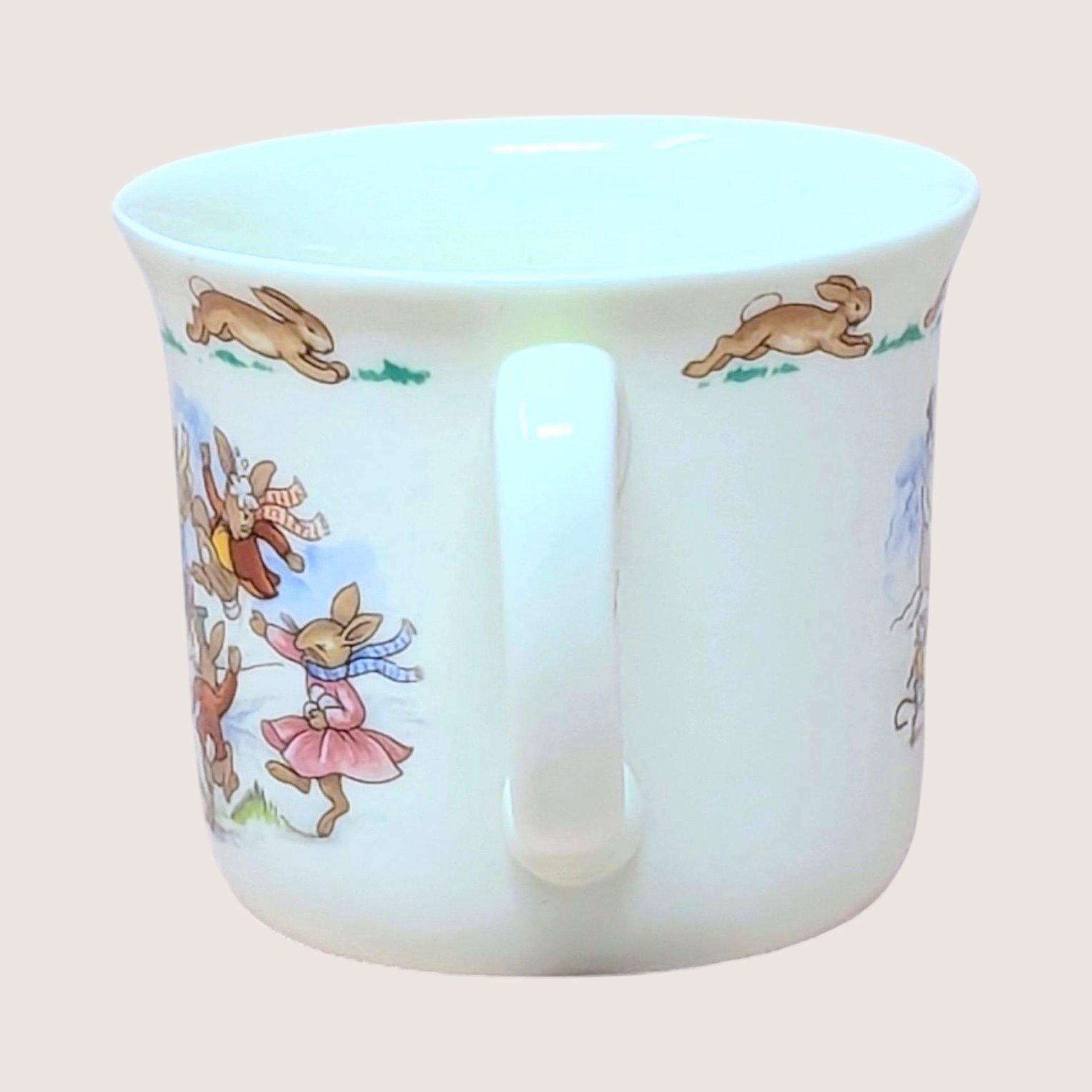 1984 Royal Doulton Bunnykins Sledding 2 Handled Mug