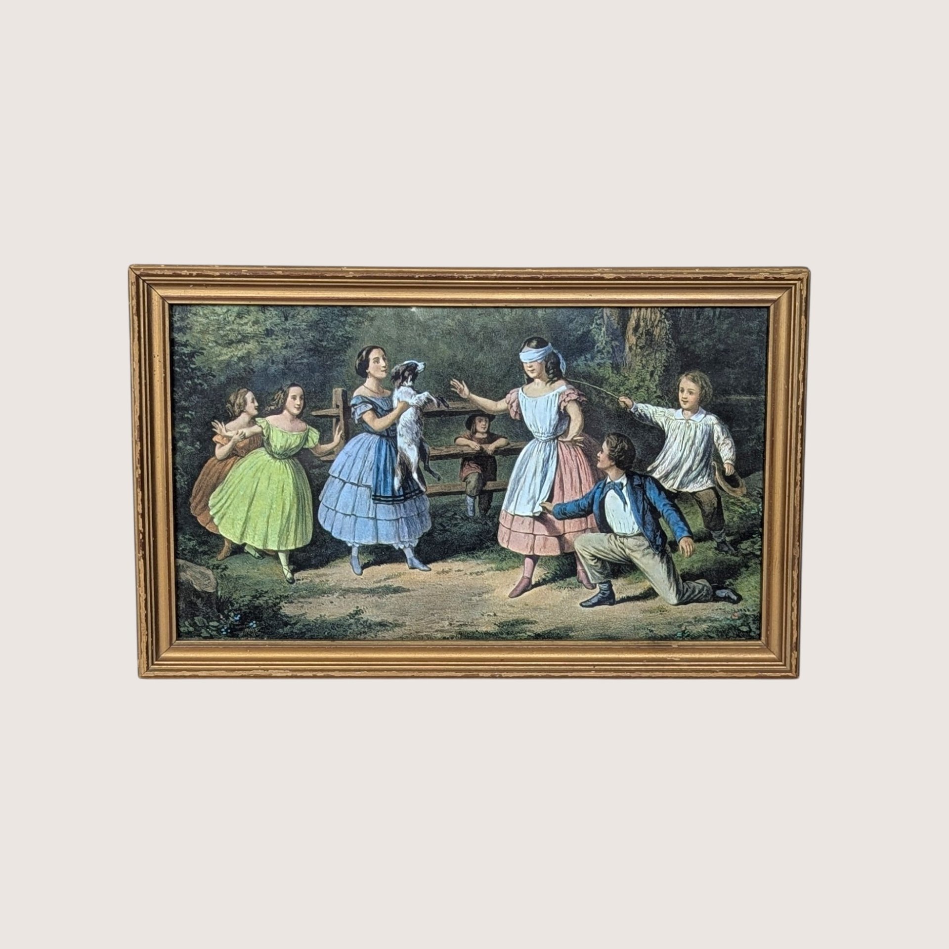 1950s Currier and Ives Blind Man's Buff Framed Print