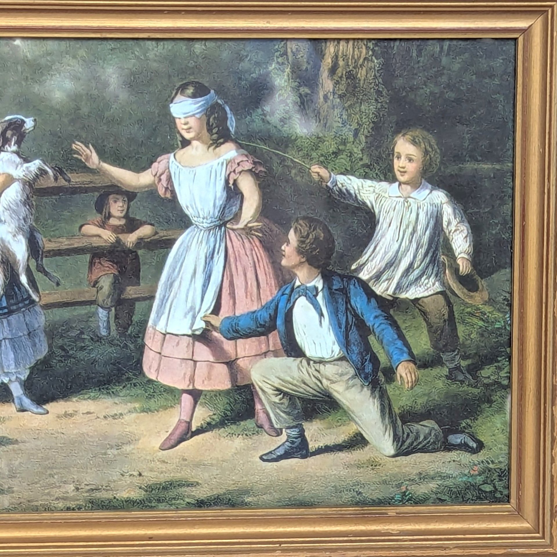 1950s Currier and Ives Blind Man's Buff Framed Print