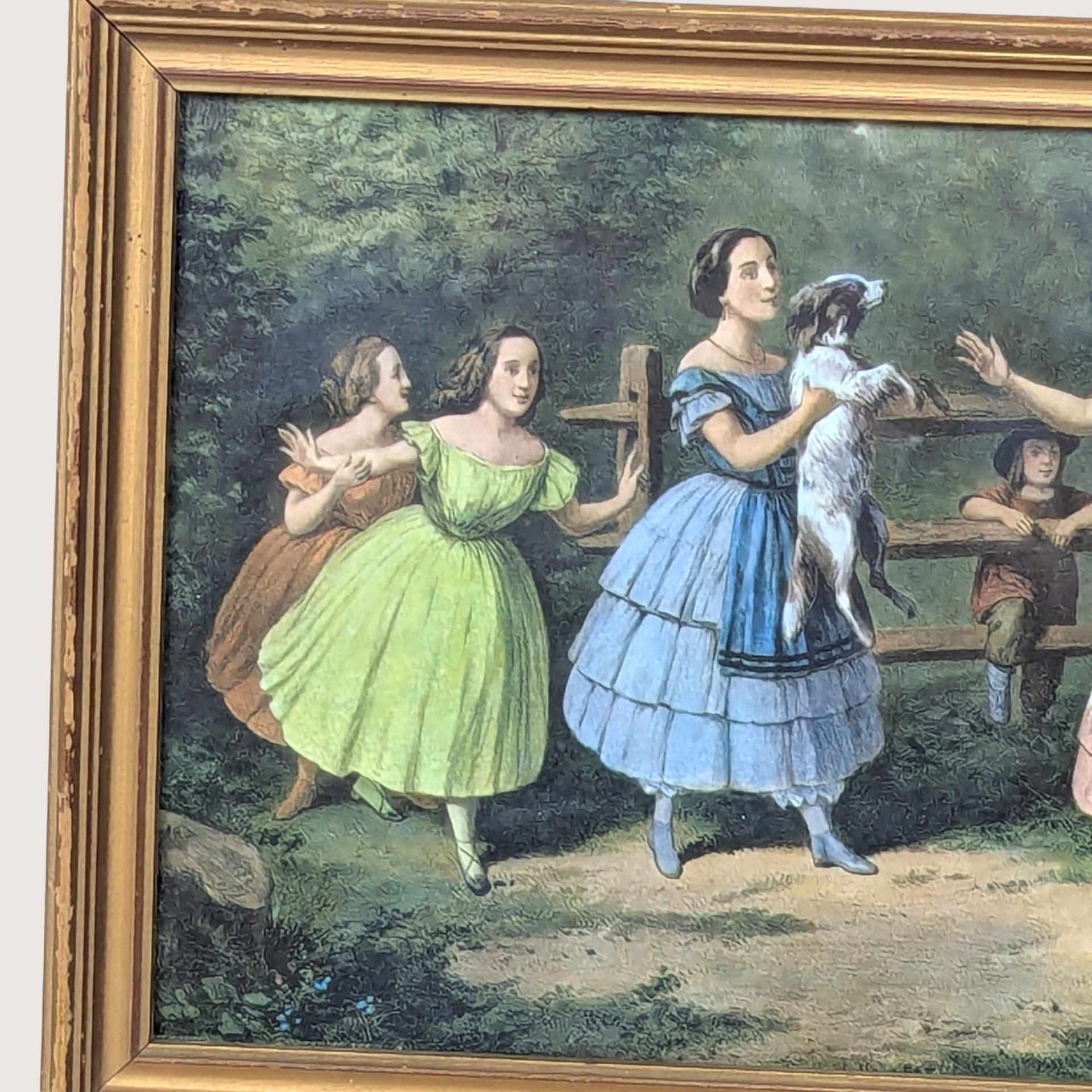 1950s Currier and Ives Blind Man's Buff Framed Print