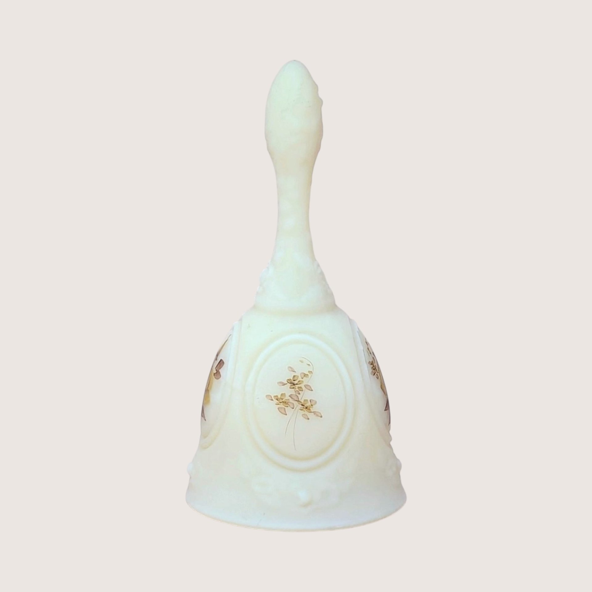 Vintage Fenton Chocolate Rose Cameo Satin Medallion Bell