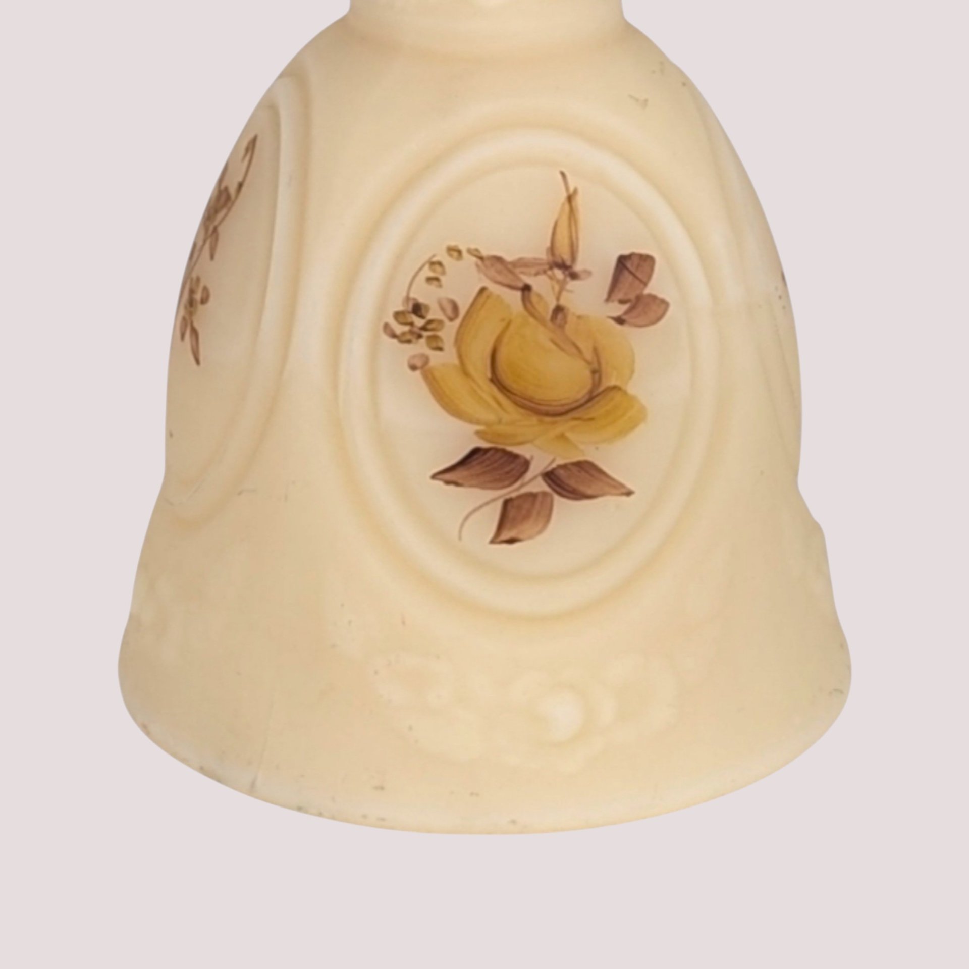 1980s Fenton Cameo Satin Glass Chocolate Rose Medallion Bell
