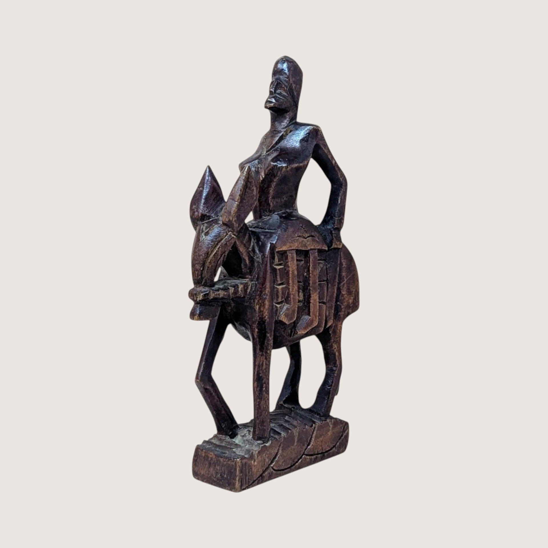 Mid Century Hand Carved African Wooden Woman on Horse