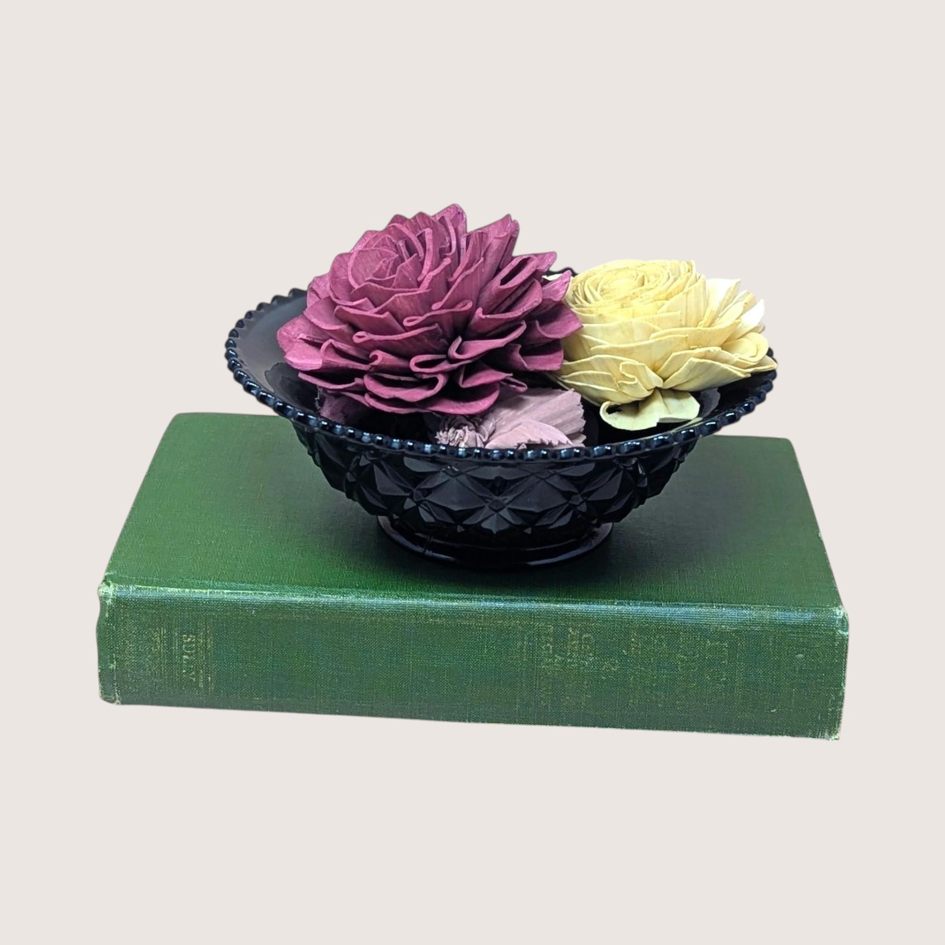1940s LE Smith Ebony Black Glass Diamond Block Bowl