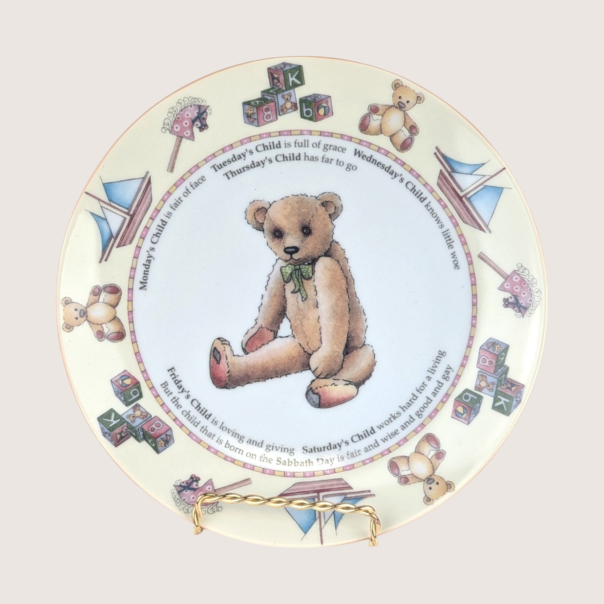 Royal Worcester Monday Child Teddy Bear Nursery Set