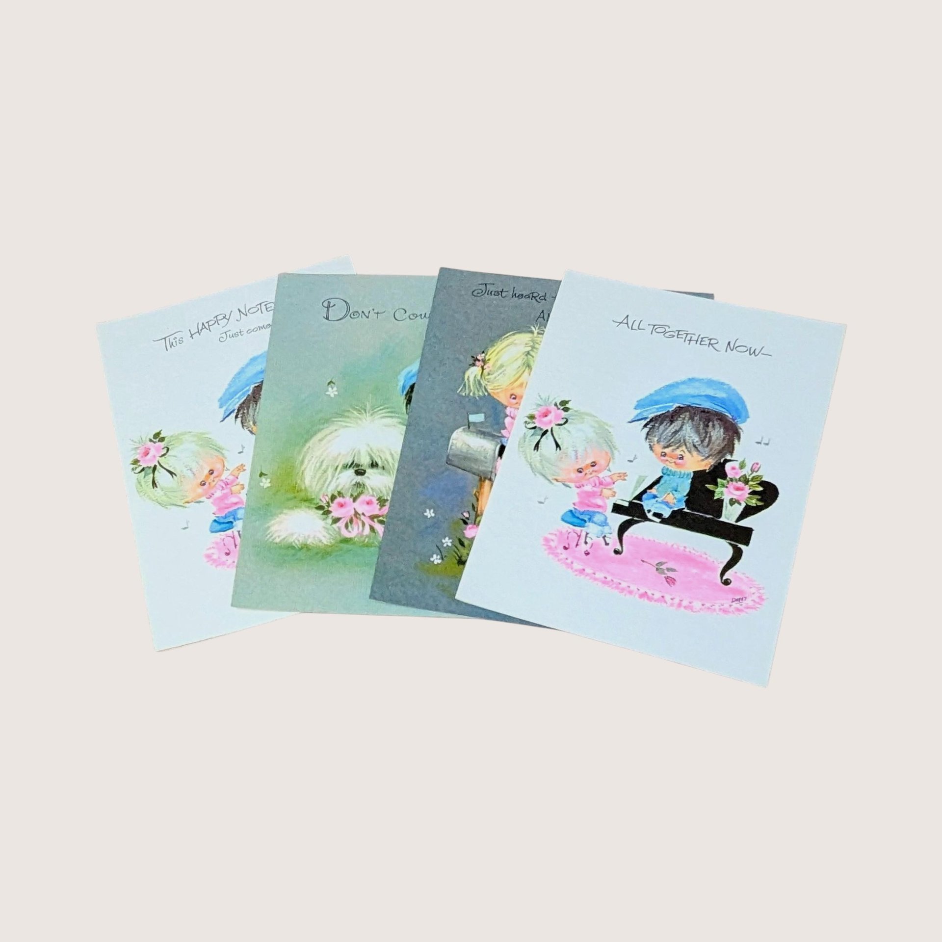 1960s Darcy Big Eye Girl and Dog Greeting Cards Set of 18