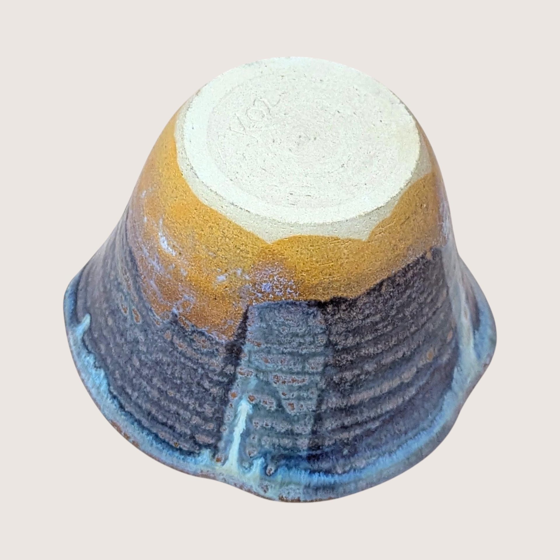 1980s Blue Studio Pottery Drip Glaze Initialed Bowl