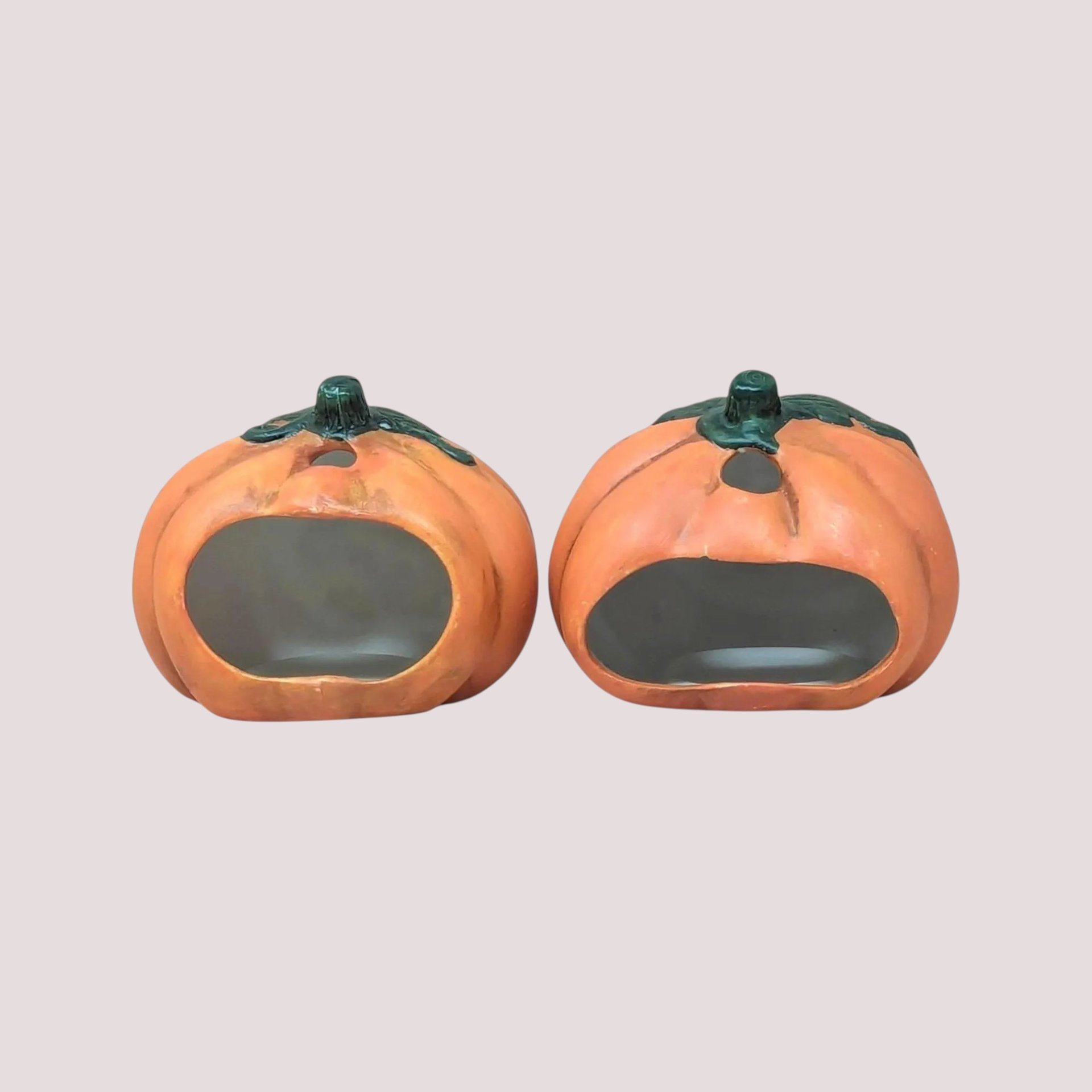 1990s Ceramic Pumpkin Skeleton Tealight Candle Holder Set