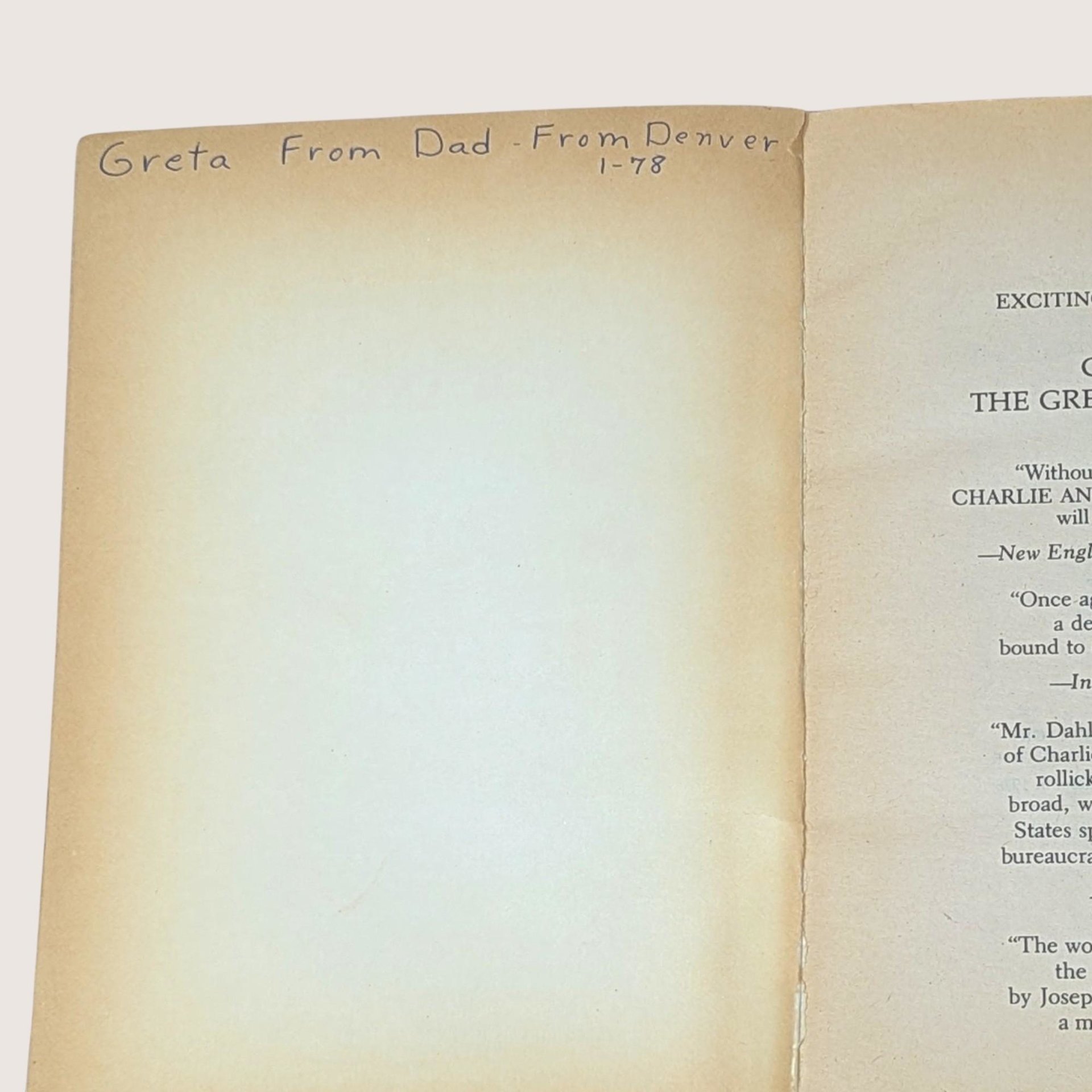 1972 Roald Dahl Charlie and the Great Glass Elevator Paperback Book