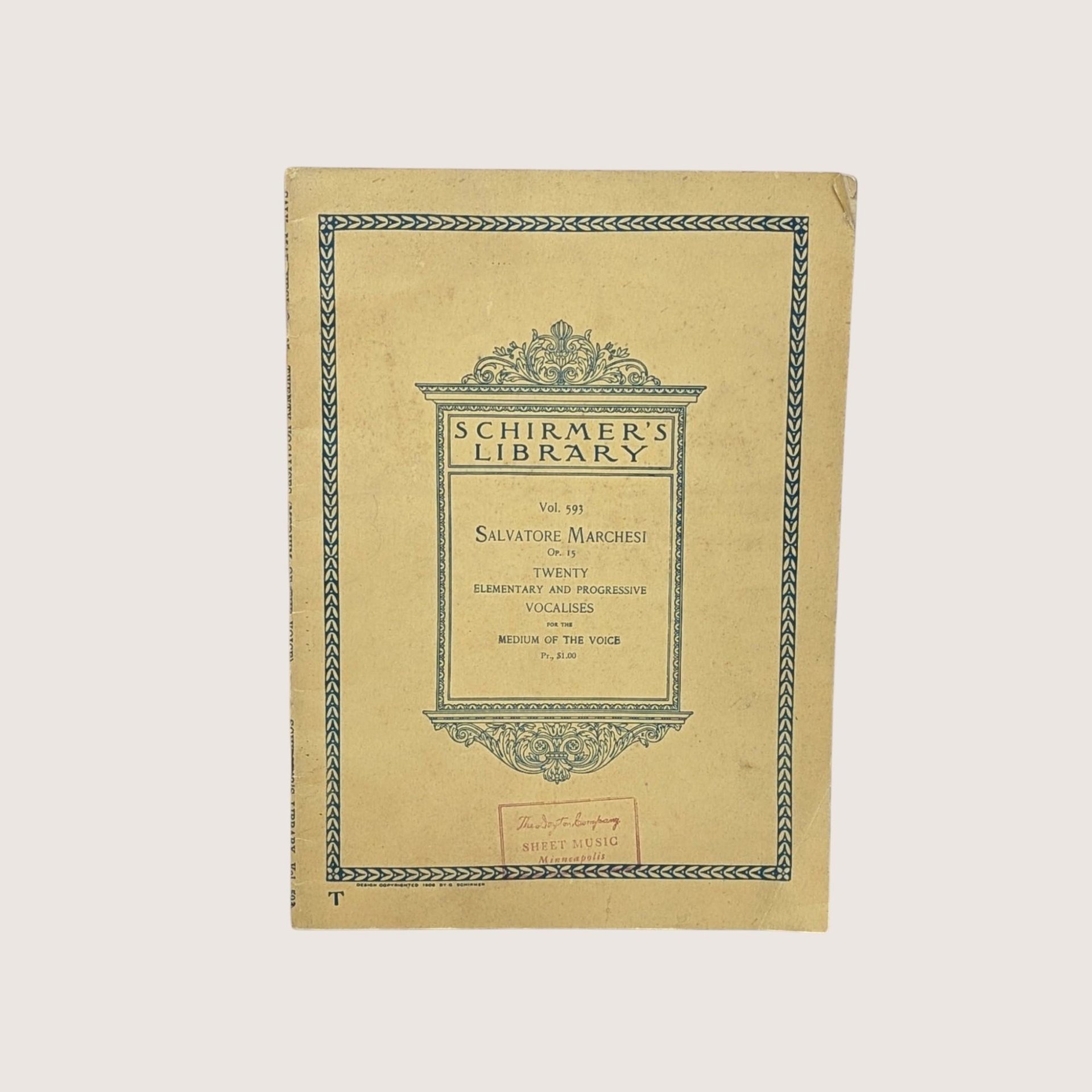 1927 Salvatore Marchesi Vocalises Schirmers Library Music Book