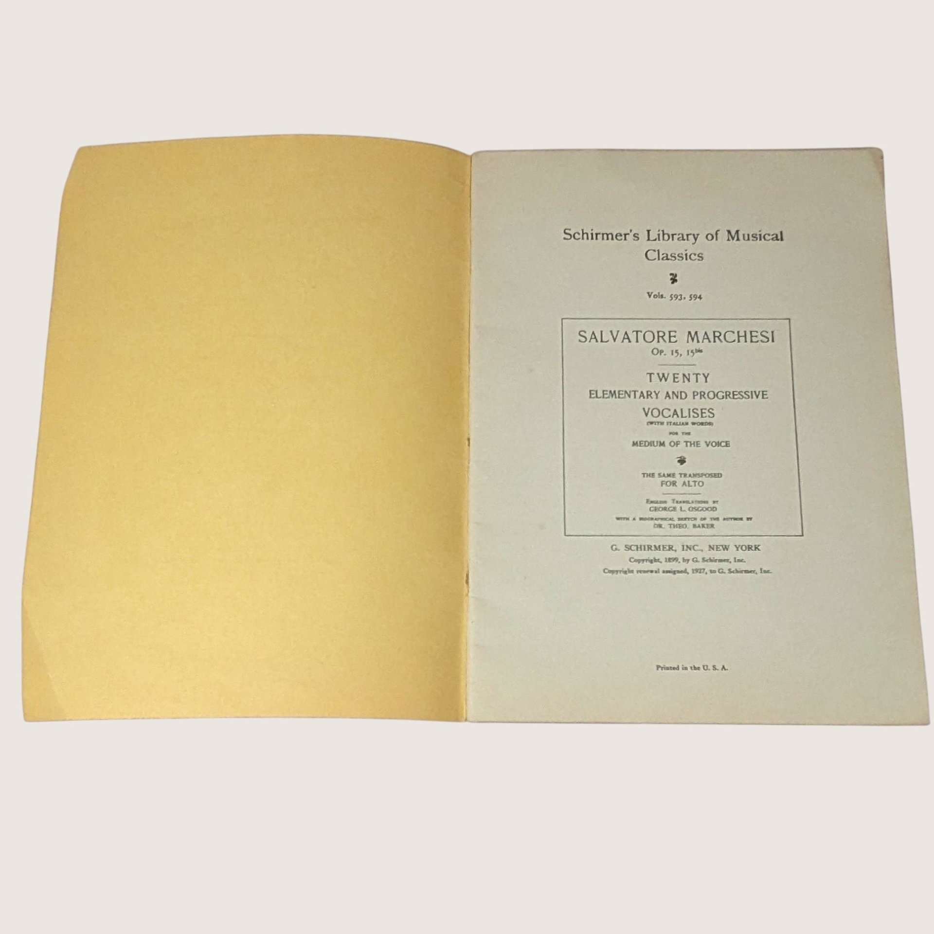 1927 Salvatore Marchesi Vocalises Schirmers Library Music Book