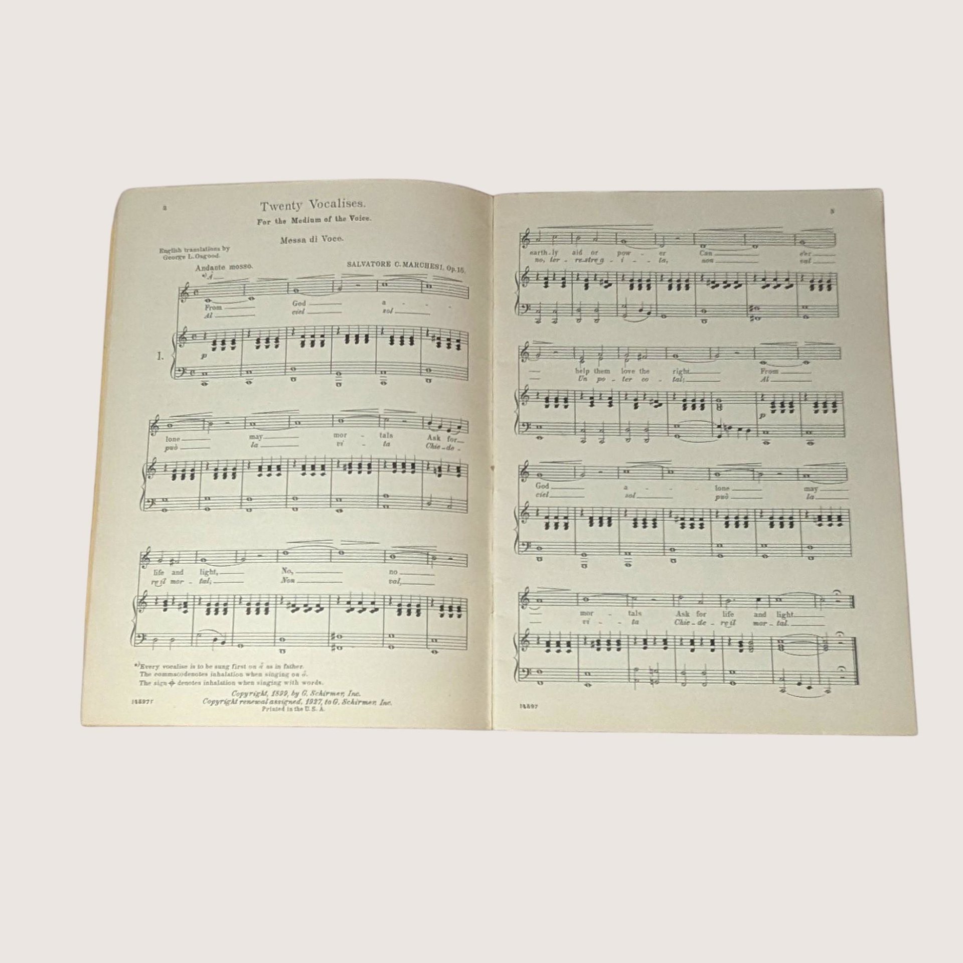 1927 Salvatore Marchesi Vocalises Schirmers Library Music Book