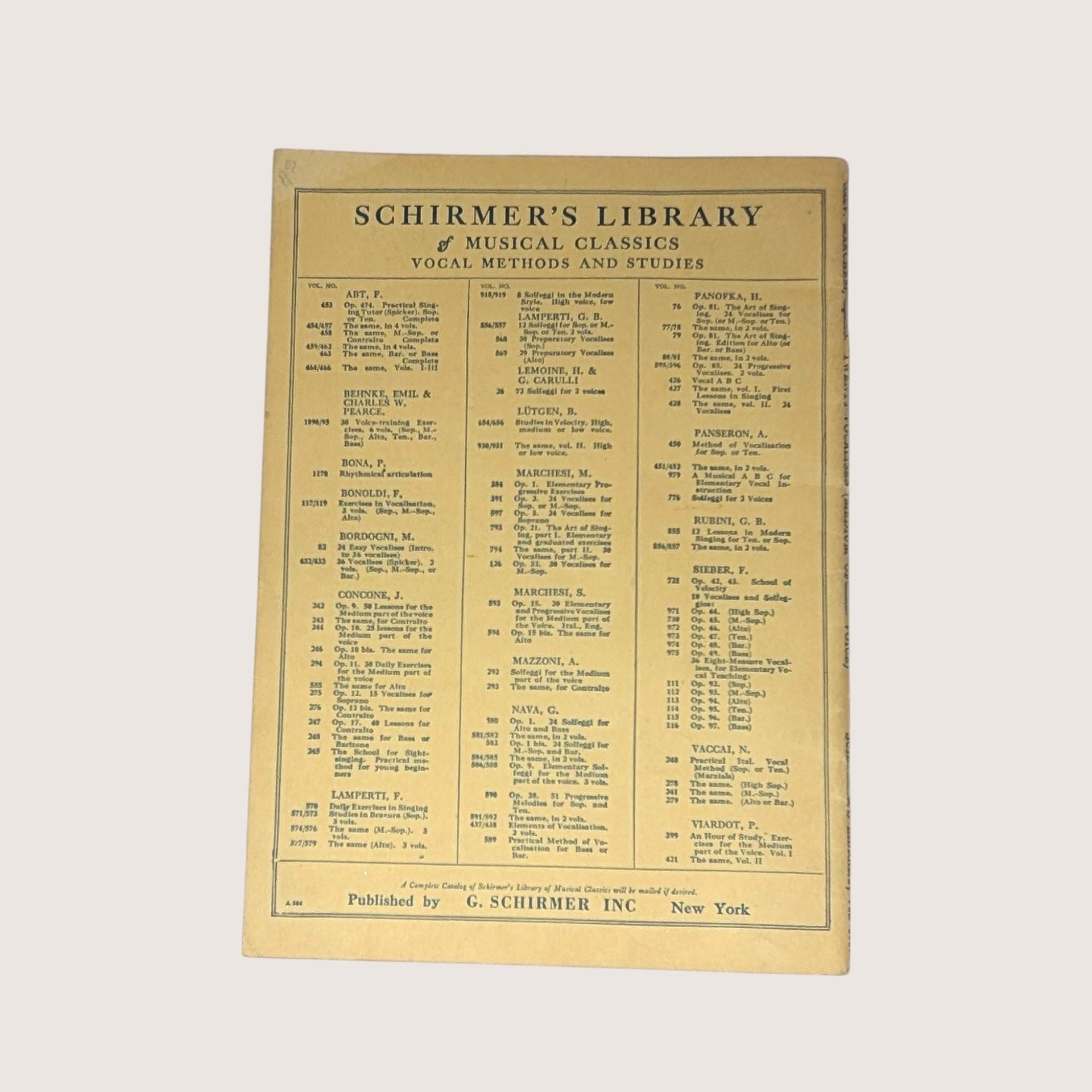1927 Salvatore Marchesi Vocalises Schirmers Library Music Book
