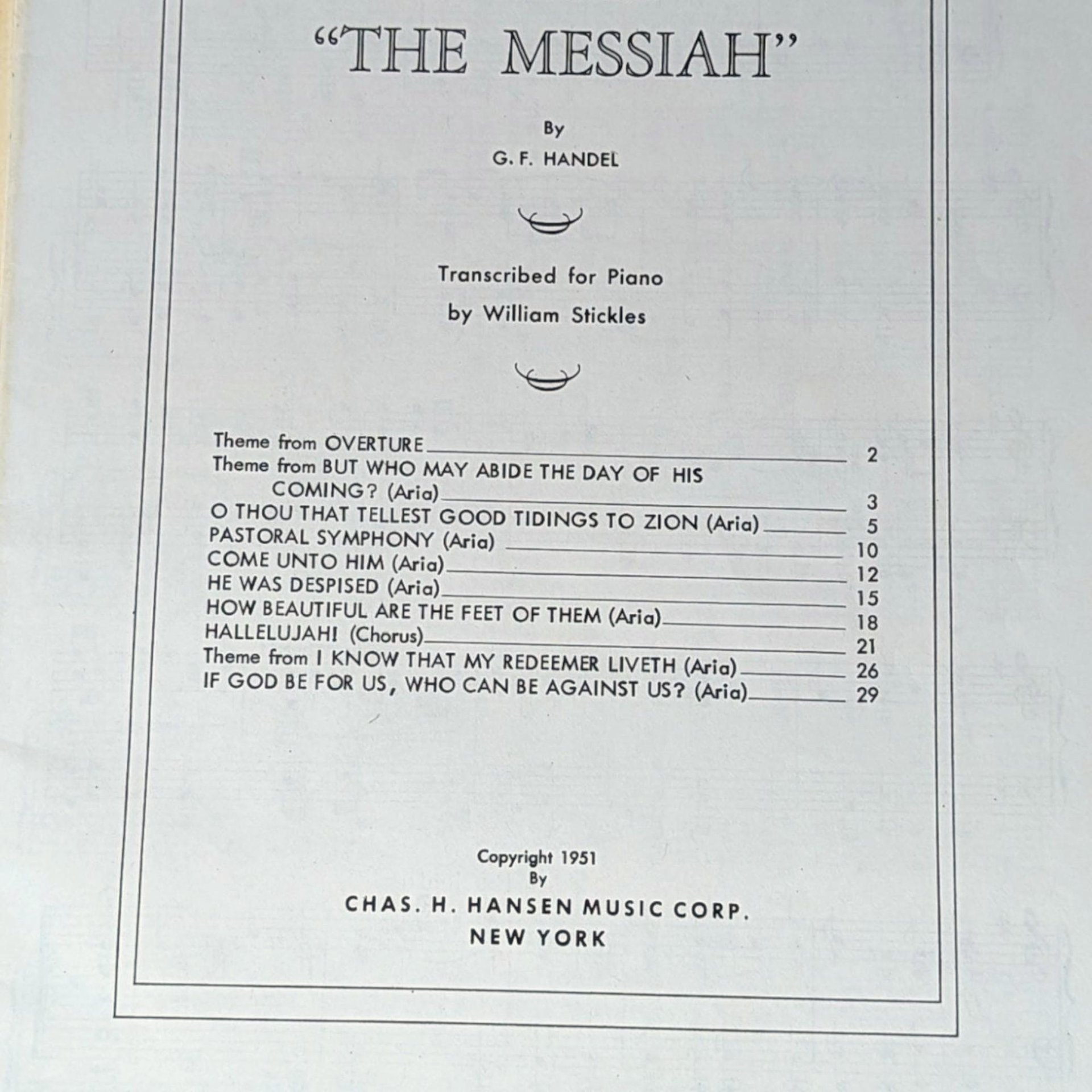 1951 The Messiah Selections Piano Book G.F. Handel Softcover Book