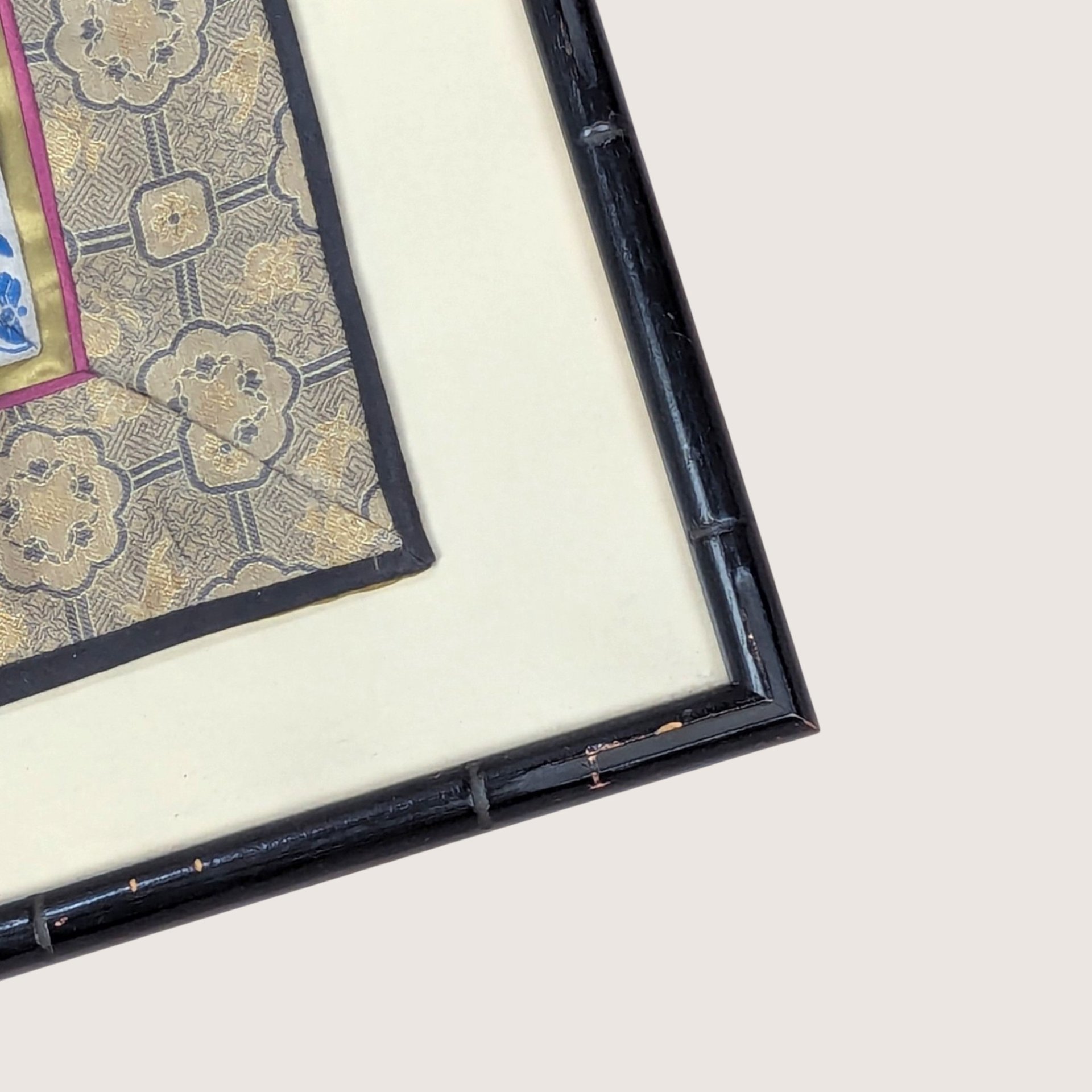 1900s Chinese Silk Embroidery Framed Sleeve Band Wall Hanging