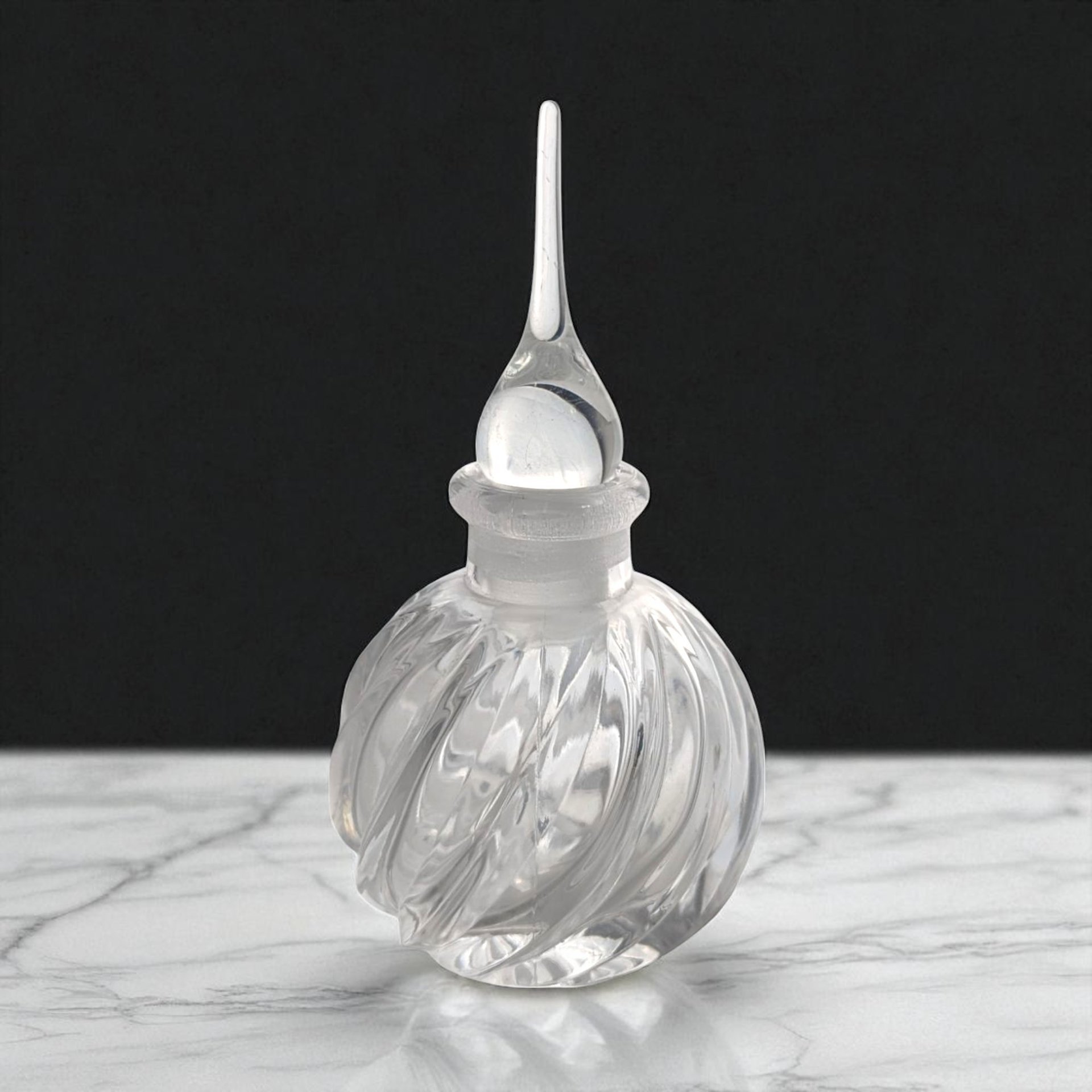 Vintage Clear Glass Perfume Bottle, Swirled Design, Decorative Bottle, Gift for Her, Vanity Decor, Collectible Perfume Bottle