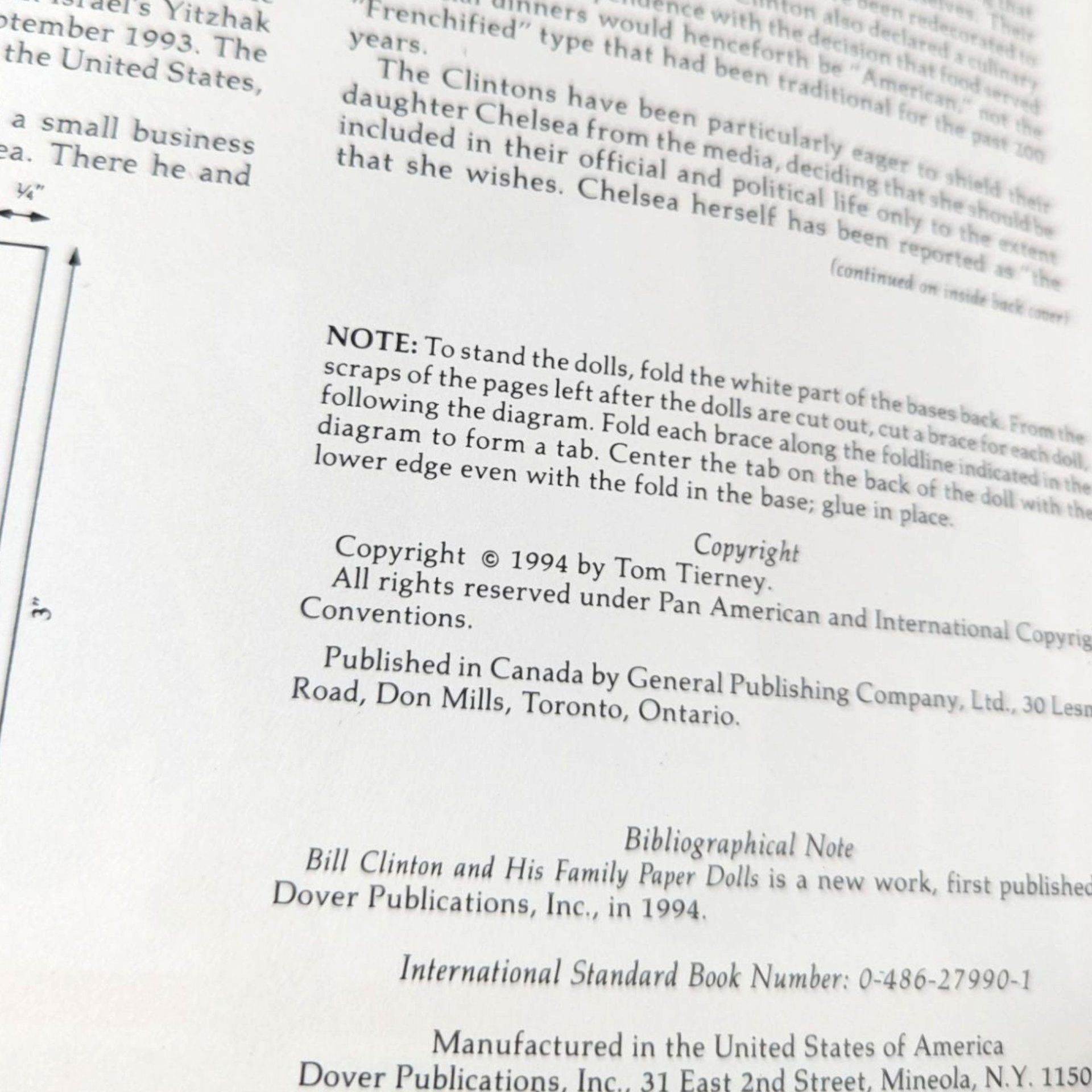 1990s Tom Tierney Paper Doll Book Bill Clinton Family