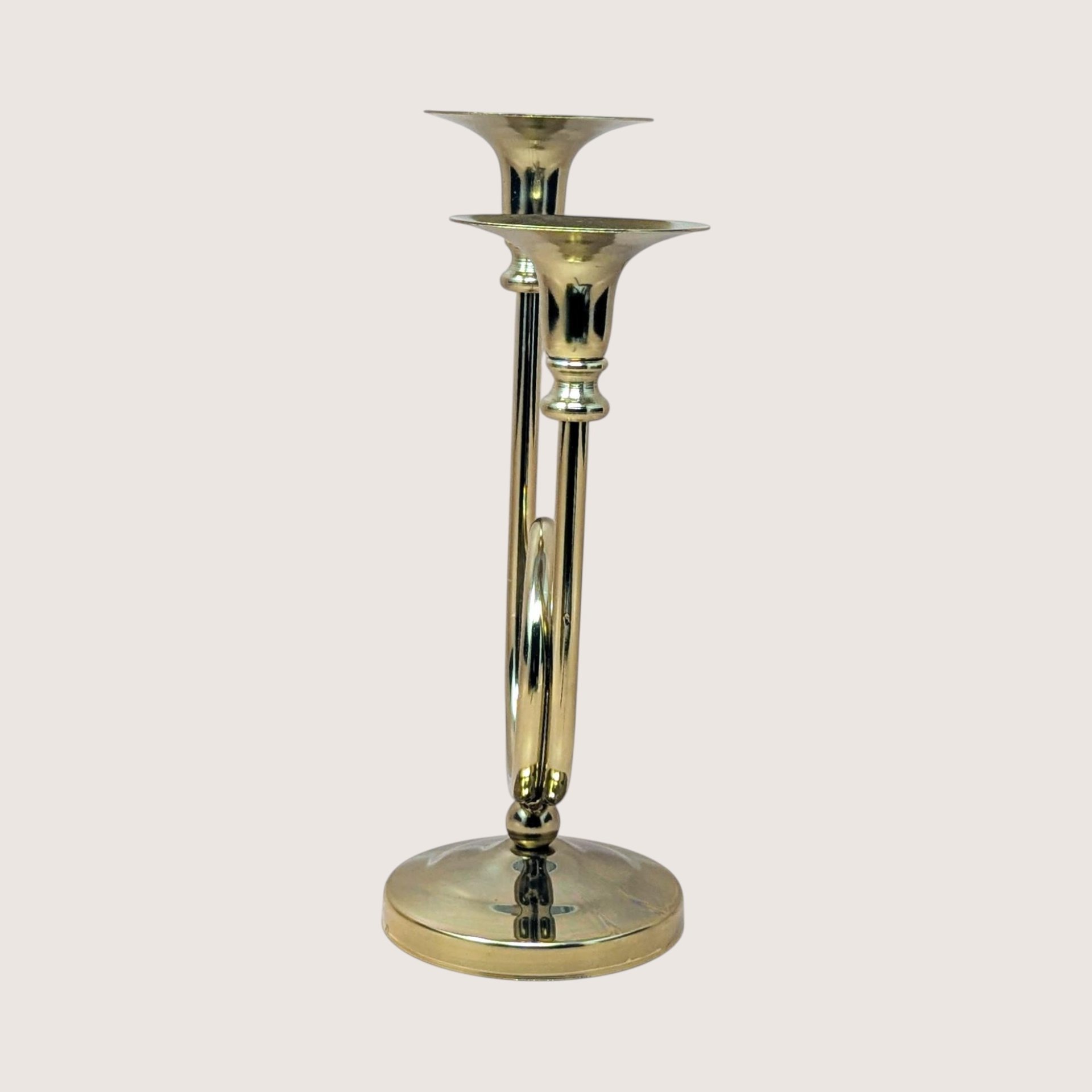1980s Gold Horn Taper Candle Holder