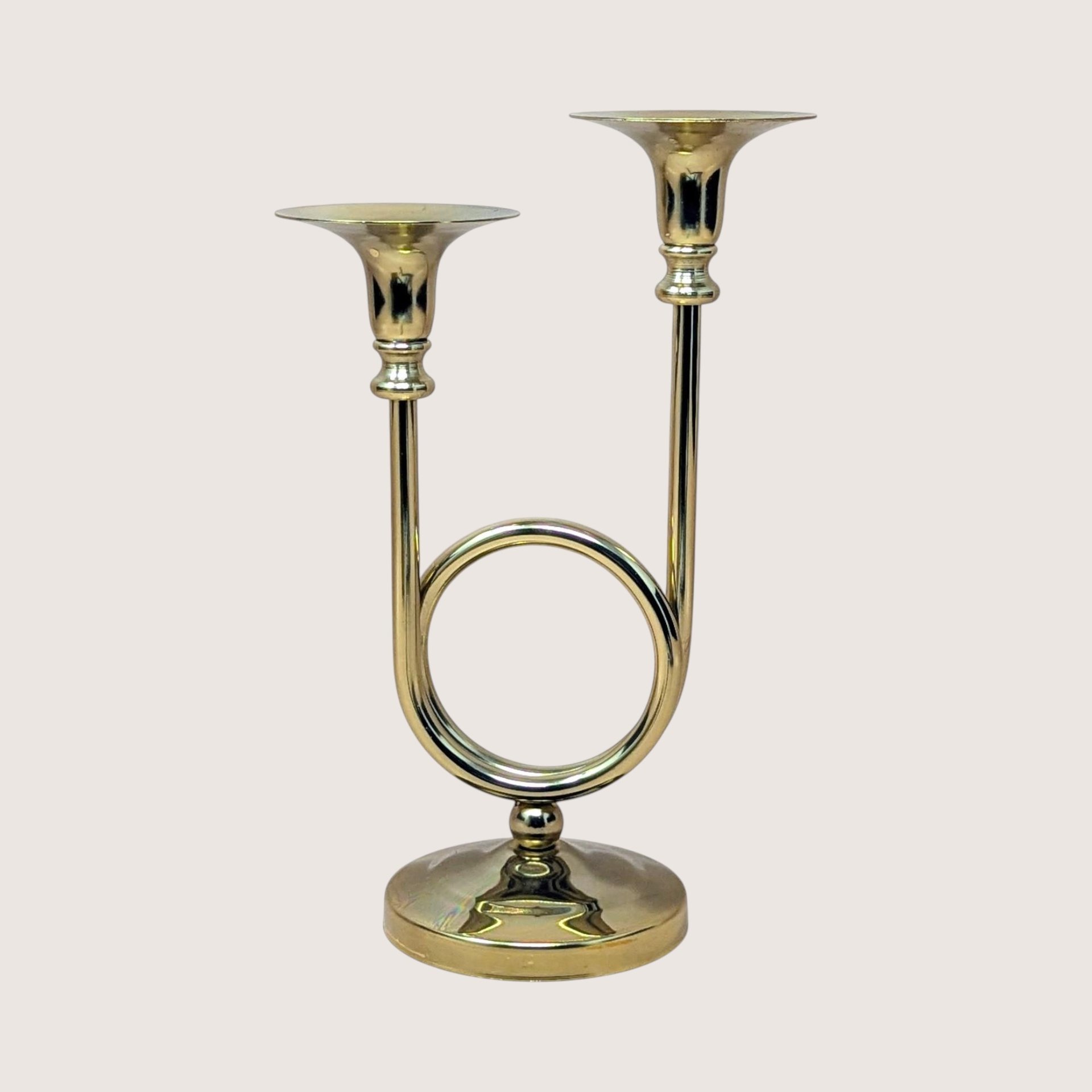1980s Gold Horn Taper Candle Holder
